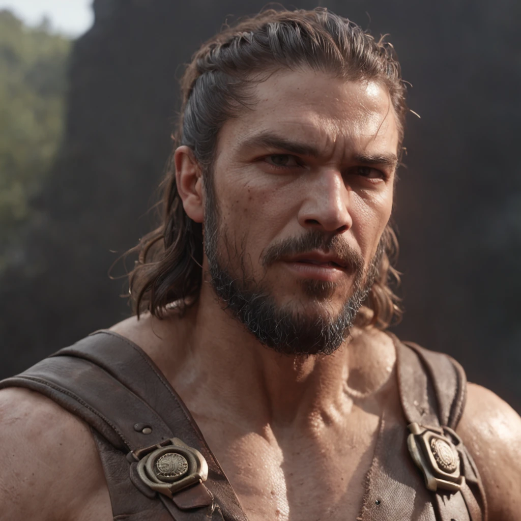 (Professional 3D rendering:1.3) de (Realistic:1.3) Foto de arte mais bonita do mundo,Features soft, bright male heroes, ((Epic hero fantasy rough muscular man wet hero angry look long hair short beard WITH CROWN ON HEAD and fierce expression in dynamic pose, fantastic location, majestoso ambiente desordenado)), corpo inteiro 8k unidade render, action shot, poros da pele, very dark lighting, sombreamento pesado, circunstanciado, Rosto detalhado, (vibrante, fotogrdeia realista, Realistic, Dramatic, Escuro, foco nítido, 8k), (Old leather clothes damaged by bad weather:1.4), ((((Use peles)))), (intrincado:1.4), decadente, (altamente detalhado:1.4), pintura digital, rendering by octane, art stations, Conceito-Arte, liso, foco nítido, illustration, germe da arte, (Loish:0.23), Wlop Ilya Kuvshinov, e Greg Rutkowski e Alphonse Mucha Gracias, (global ilumination, studiolight, Light Volumetric), chuva forte, floating particles, patife, fantasia, Onze, corpo inteiroesbian, ((Fundo escuro e antigo da cidade:1.3)),CGSesociedade,art stations