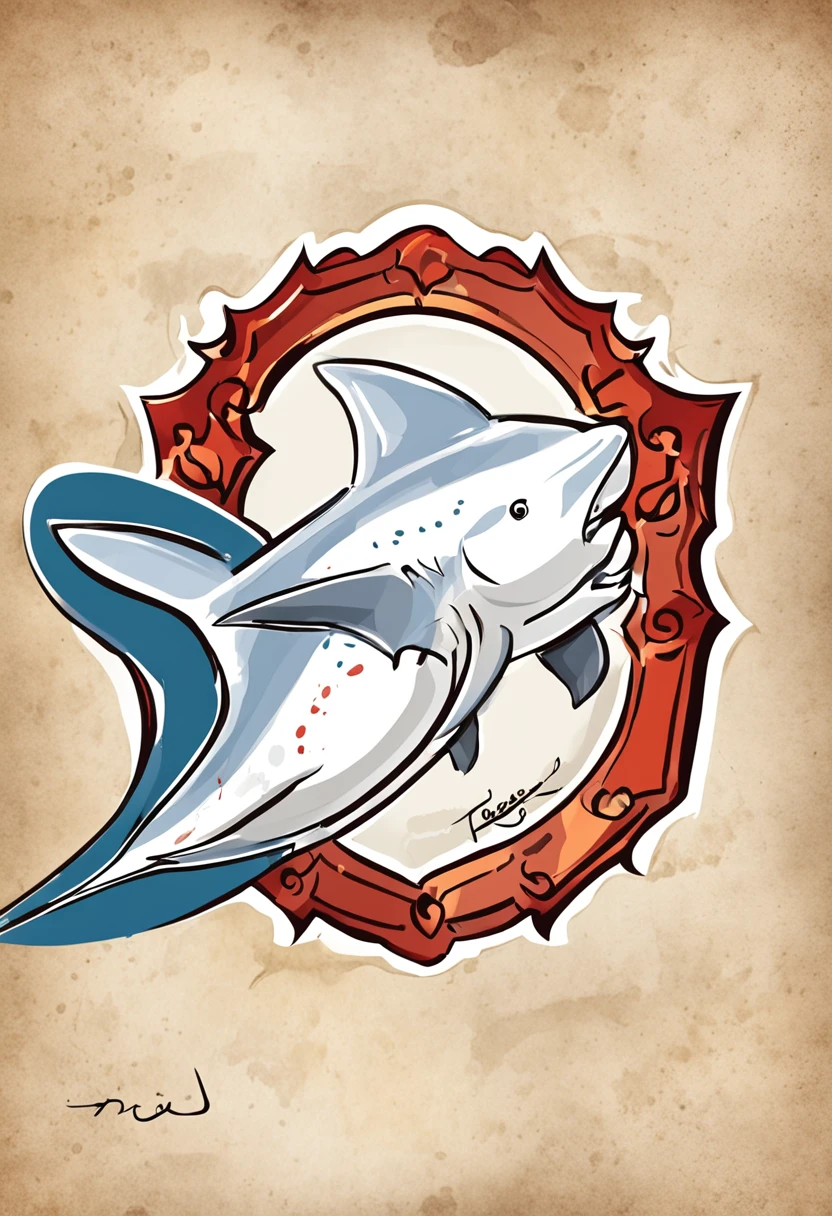Logo of a shark in the shape of a shield, com as letras J e L