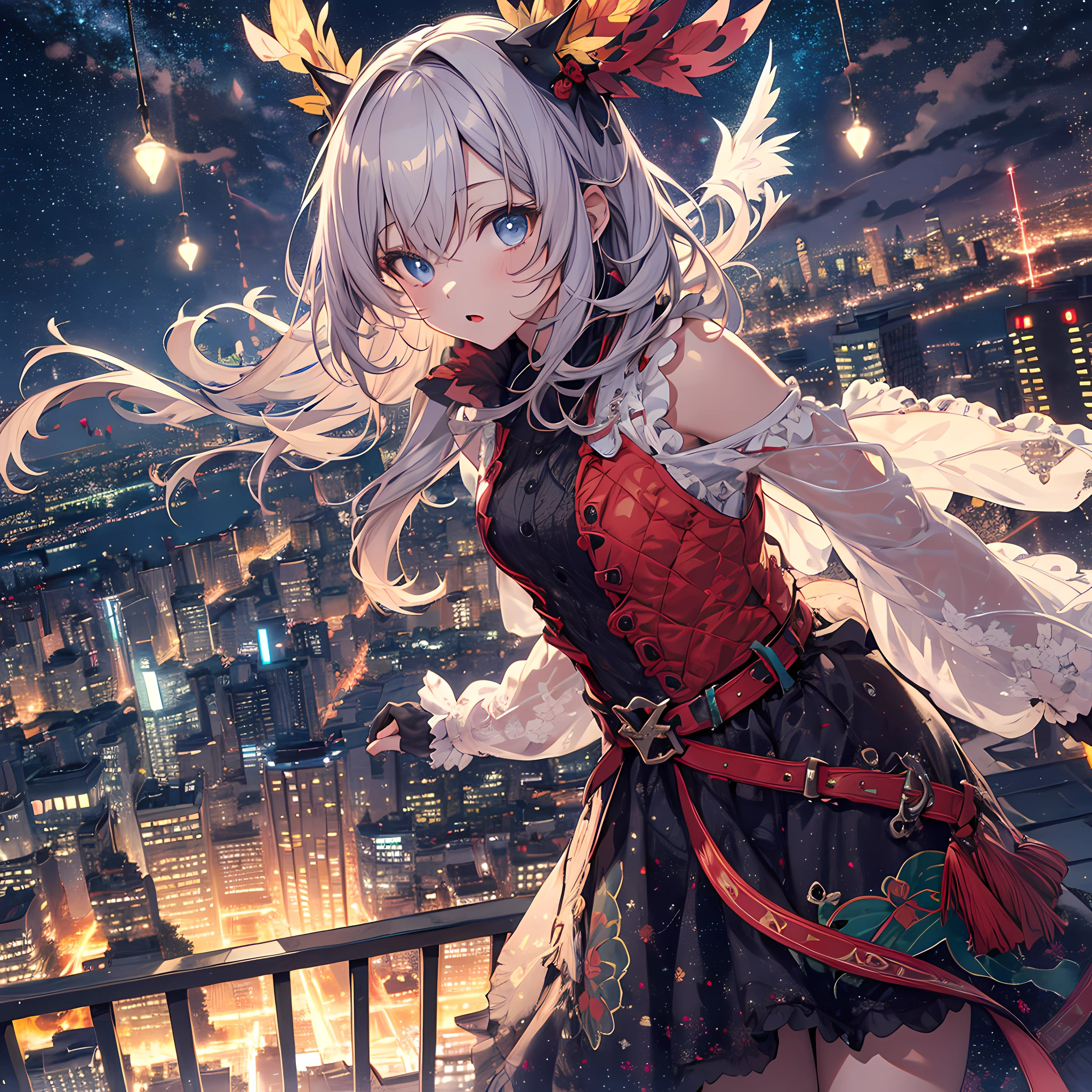ultra detailed game CG, (High resolution:1.1),(absurderes:1.1), 1girl in, Little Girl, Solo, Simple Anime, nightcity, Overlooking the night view from a height