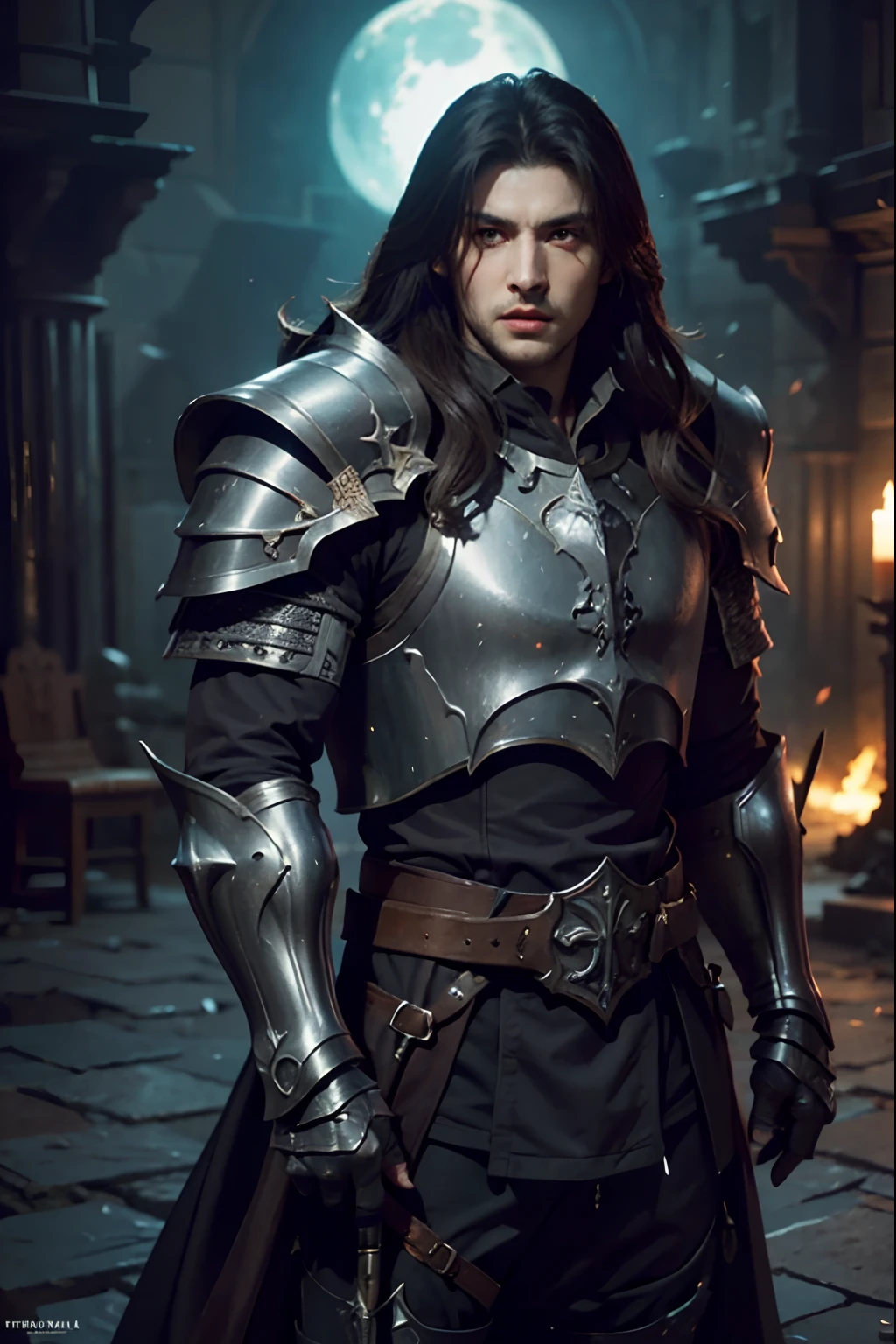 Castlevania Lord of the shadows hyper realistic super detailed beautiful muscular Moroccan armor super realistic super detailed Armor glowing eyes in battle field leading army