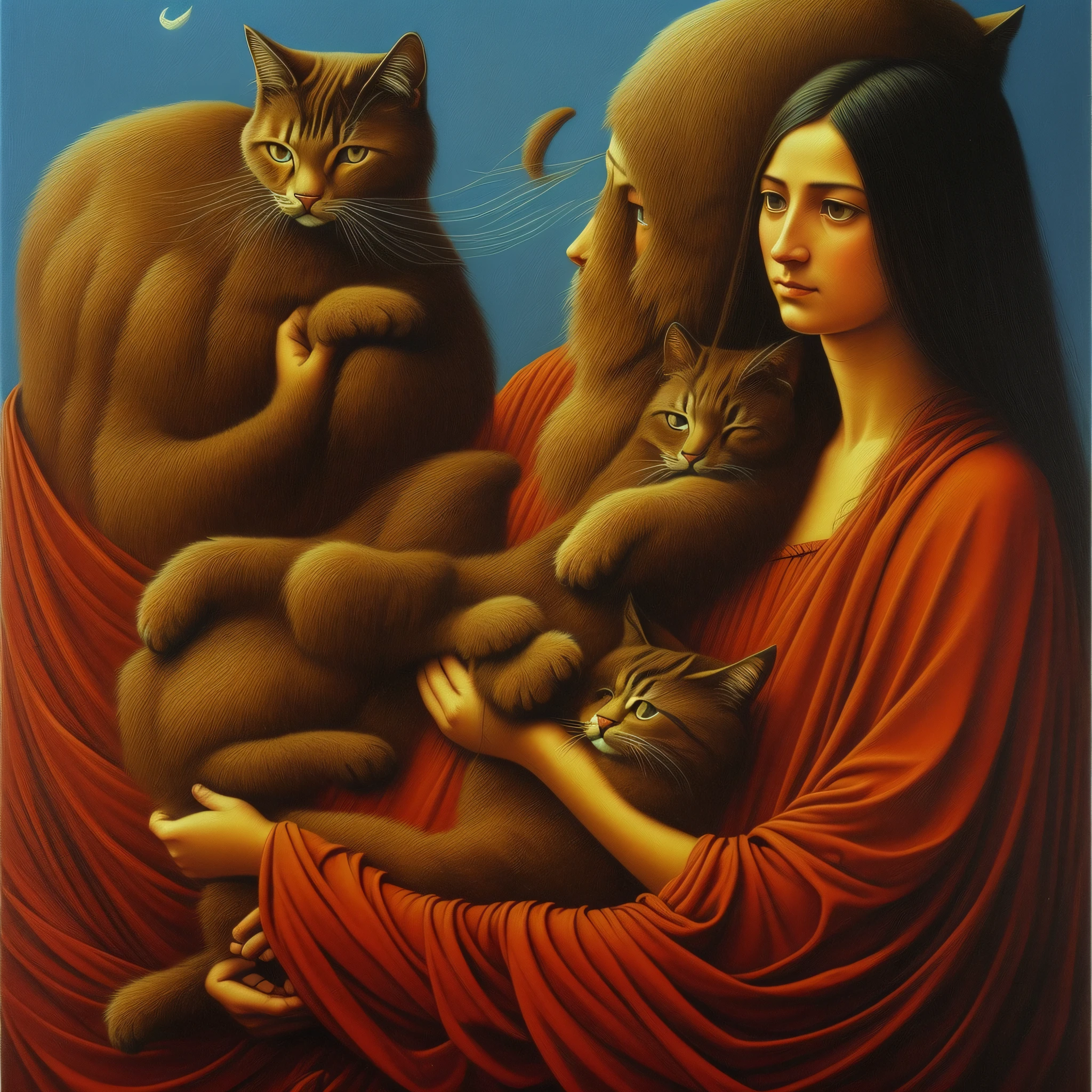 a painting of a woman holding a cat, high detailed beksinski painting, highly detailed beksinski art, masterpiece zdzislaw beksinski, cinematic. beksinski painting, Artstyle Zdzislaw Beksiński,