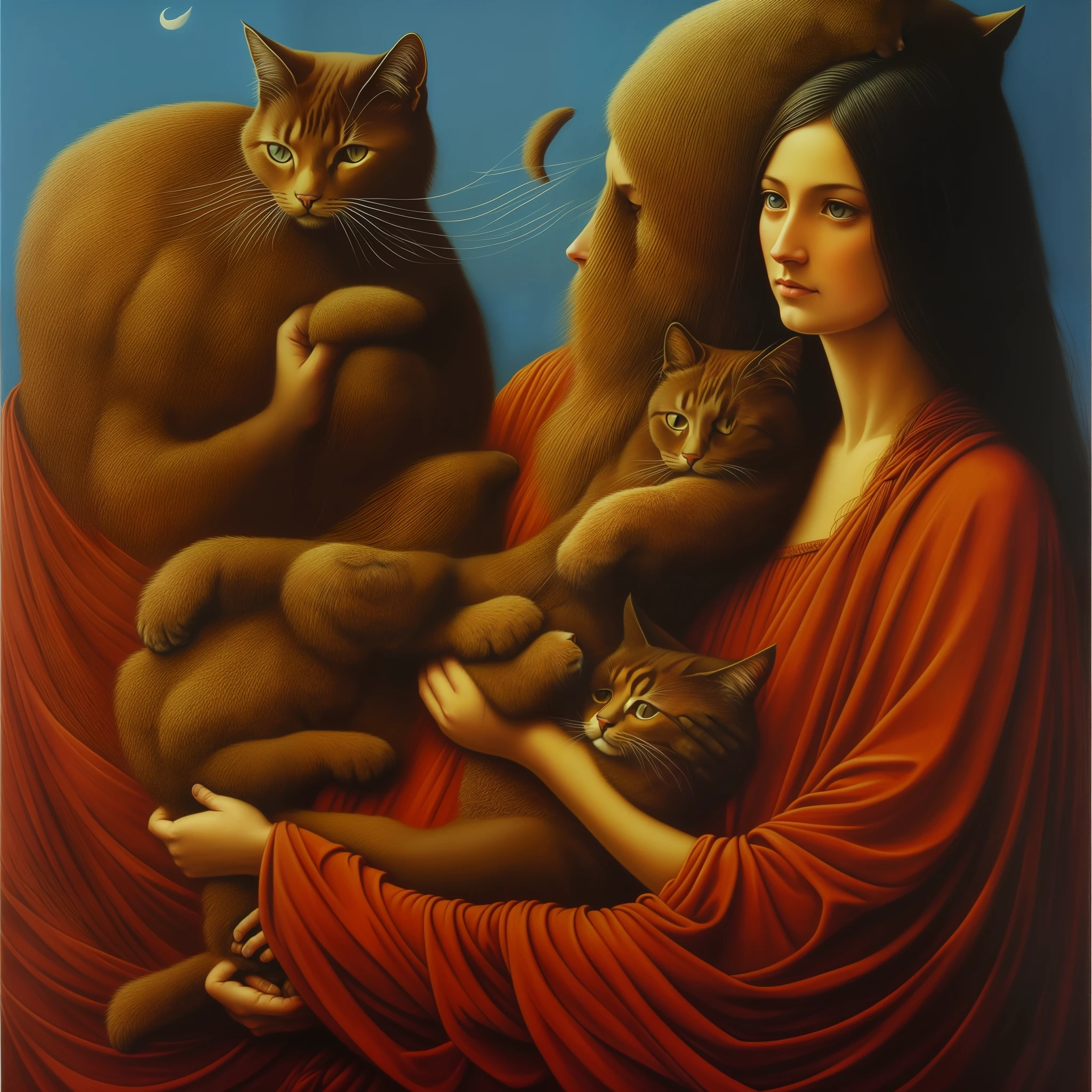 a painting of a woman holding a cat, high detailed beksinski painting, highly detailed beksinski art, masterpiece zdzislaw beksinski, cinematic. beksinski painting, Artstyle Zdzislaw Beksiński,