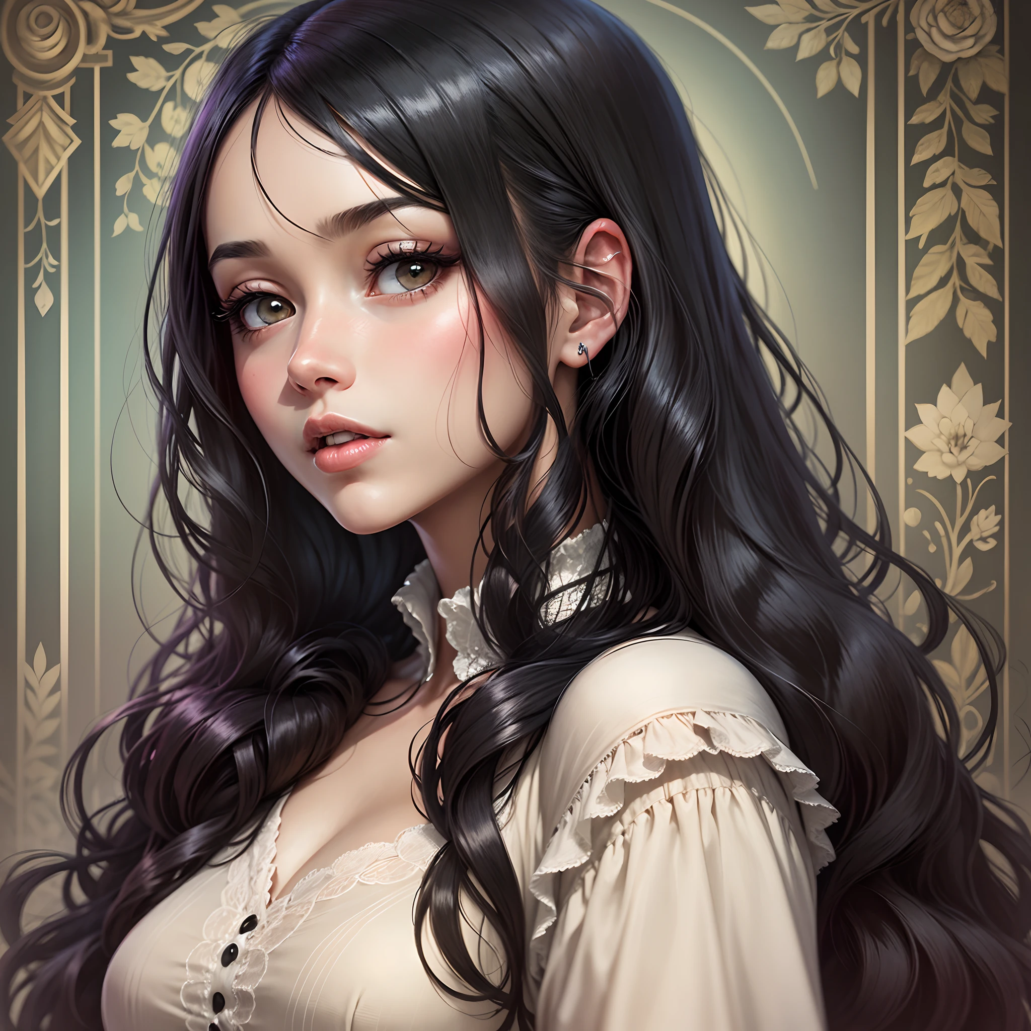 woman, 1920s,portrait, cartoon, anime, missionary, long hair black, black eyes --auto --s2