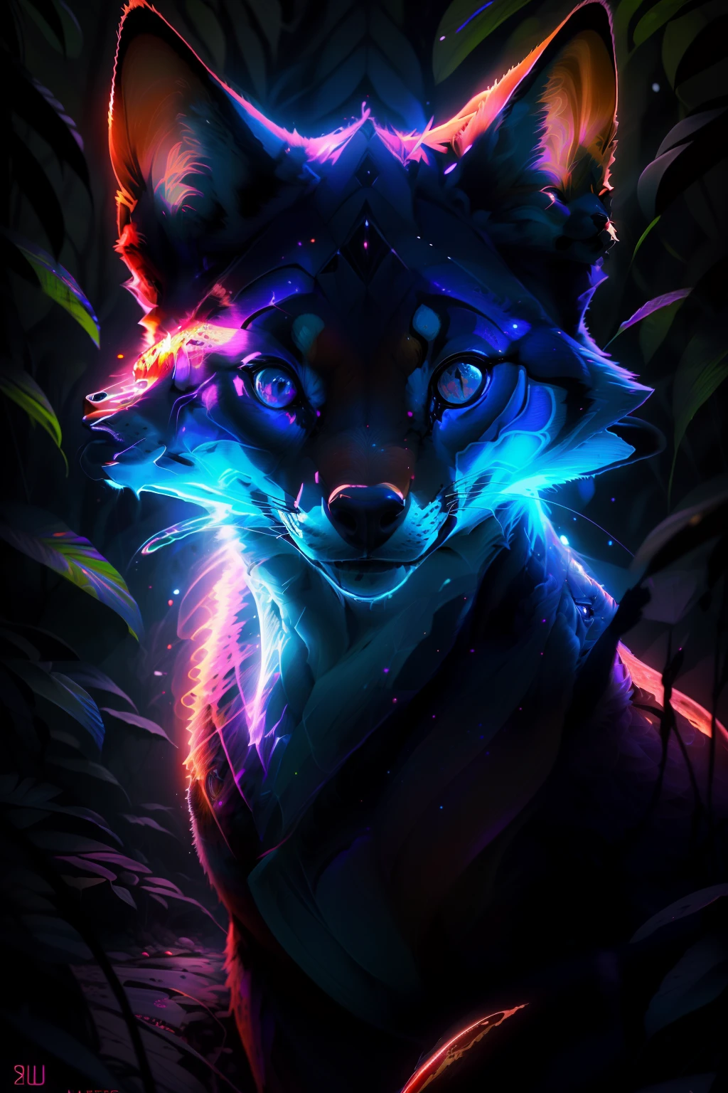 Raposa antropomorphic realista de cores vivas iriscente com olhos brilhantes e cauda brilhante, ultra realistic antropomorph ethereal fox, raposa digital iriscente, arte de fantasia digital colorida, arte digital luminescente, Arte digital altamente detalhada em 4k, 8k arte impressionante, Arte bonita UHD 4K, Arte digital detalhada em 4k,