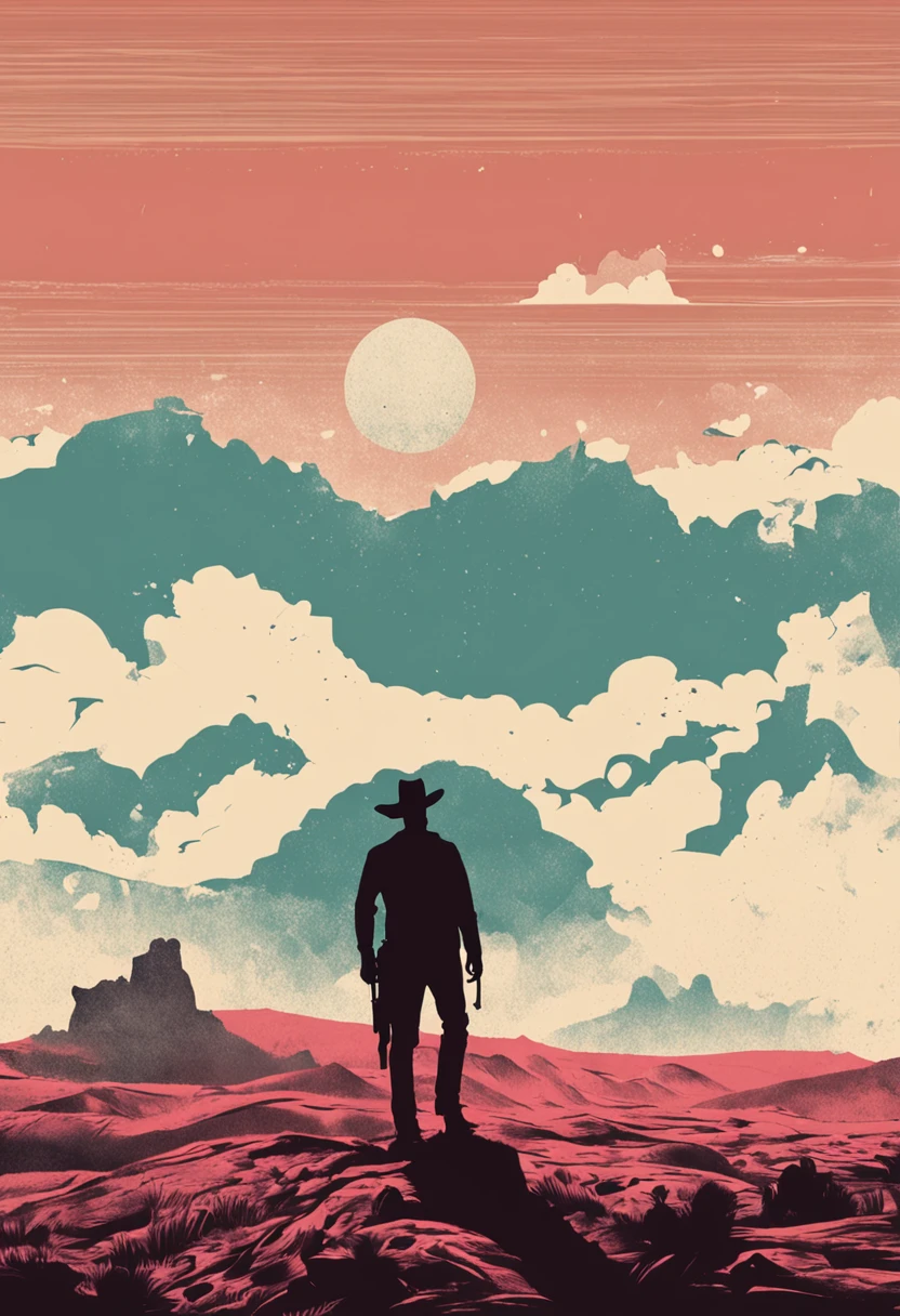 cowboy na mata, cores silenciadas, silhueta