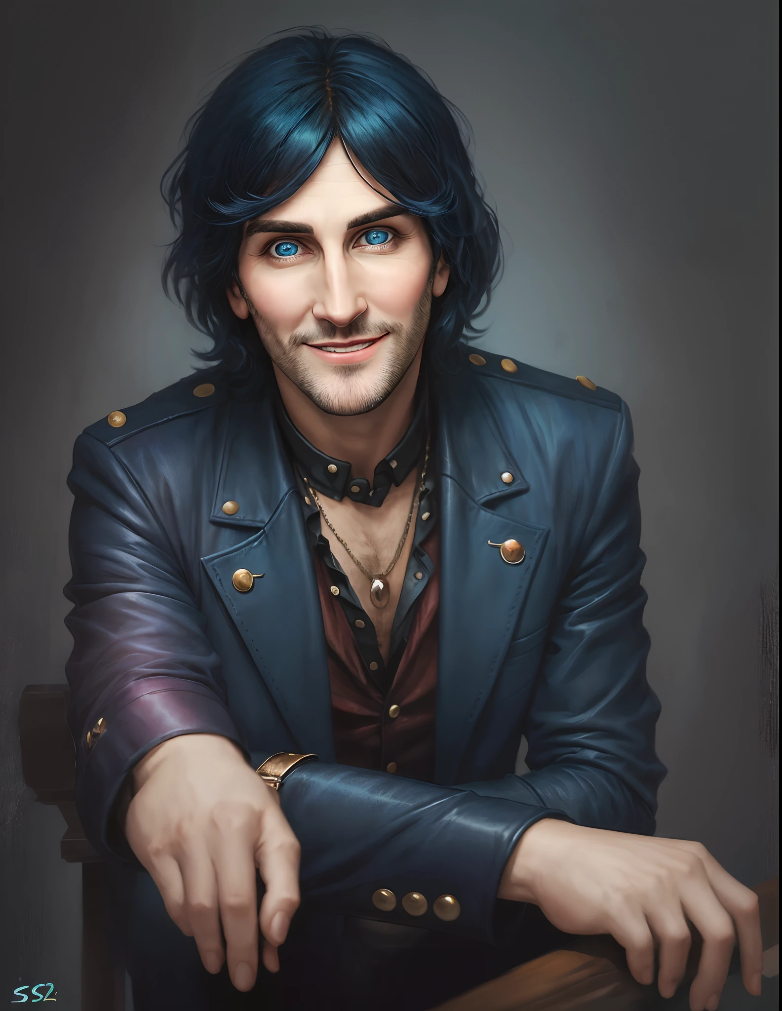 Noel Fielding , goth, blue eyes, pointy nose, smiling --auto --s2