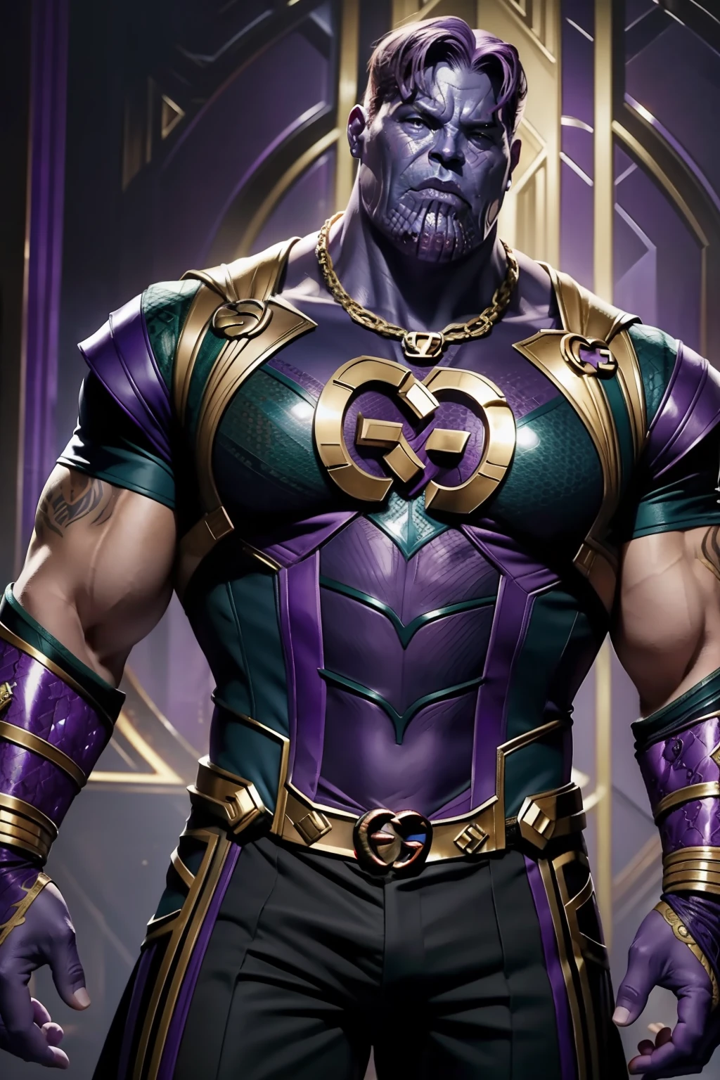 Thanos dos vingadores, com a sua manopla do infinito, vira vendedor de roupas estilosas ((roupas)) ((Gucci)) ((Thanos))