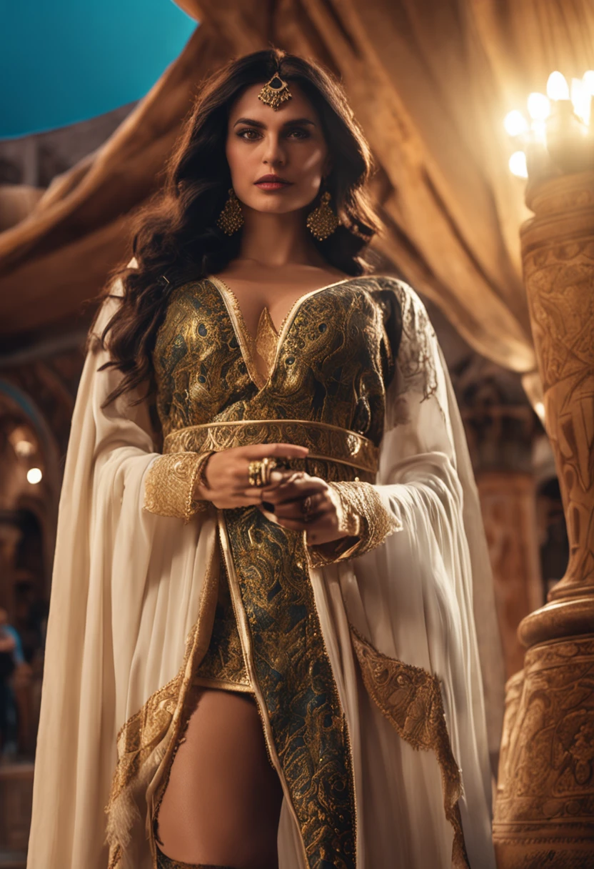 big round ass traditional turkish woman flashing her tights while wearing long boob revaling robe with golden details