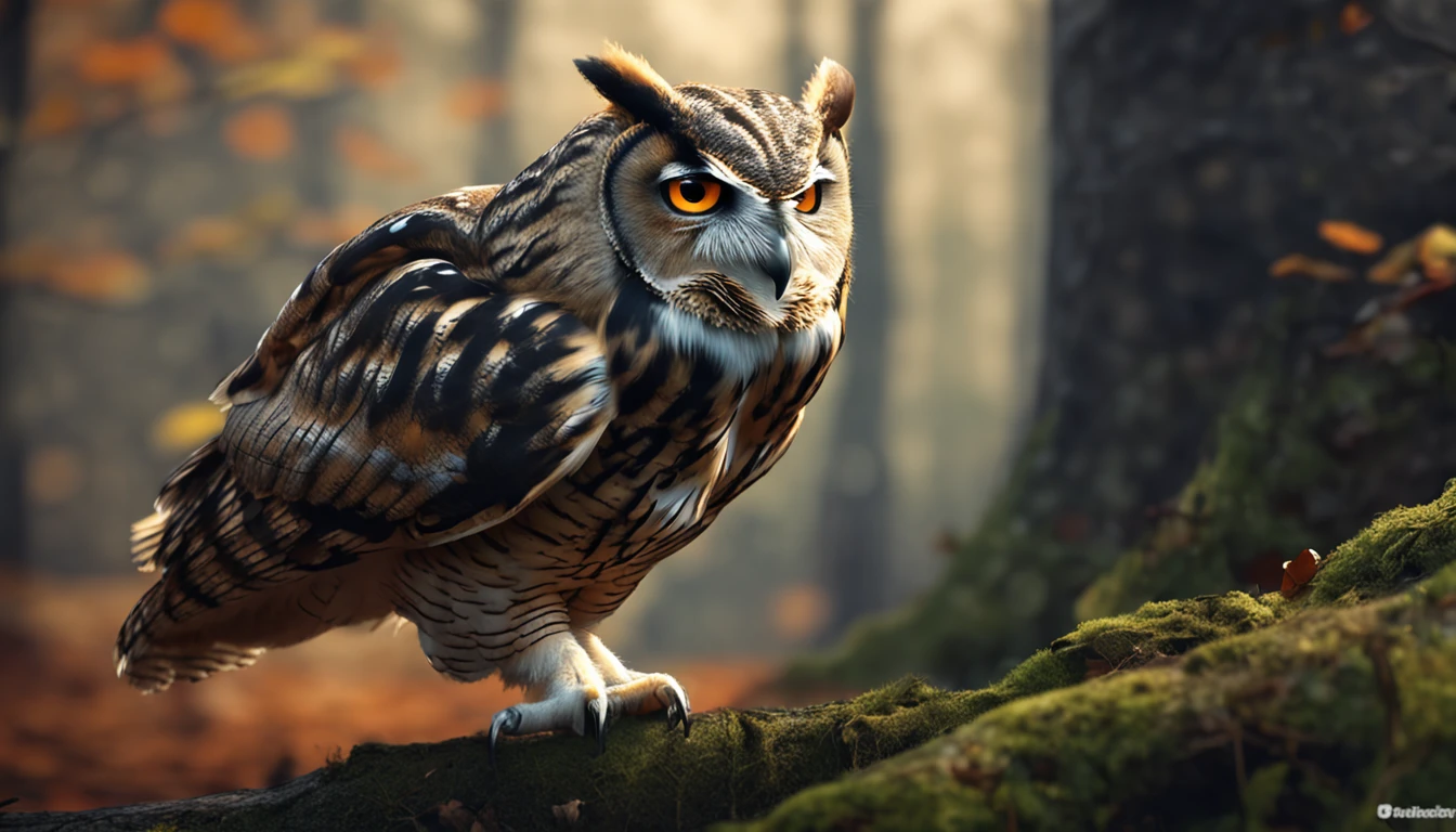owl and fallen trees in the forest better quality, master part, ultra-highresolution, (fotografia realista:1.4), surrealismo