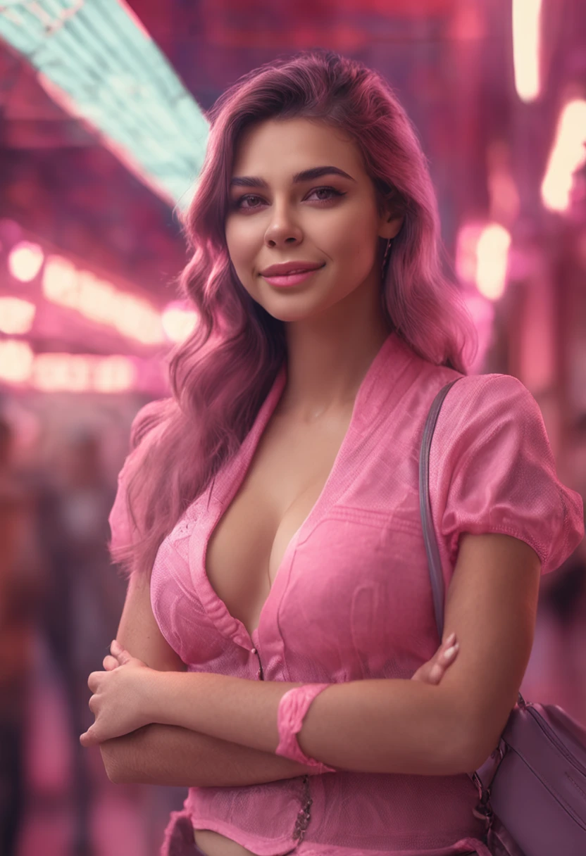 turkish high school girl posing while wearing stockings and cute pink bra while blushing , detailed