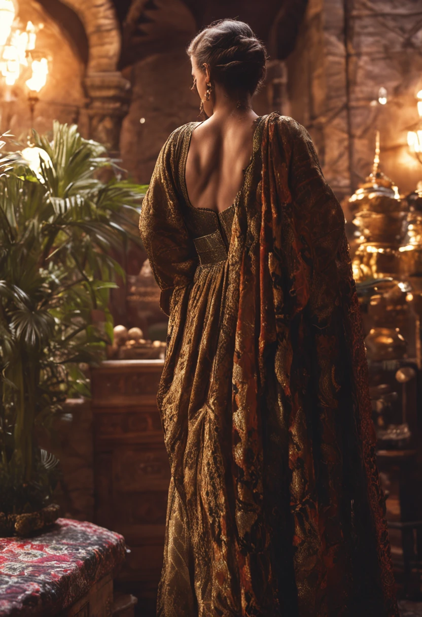 big round ass traditional turkish woman showing off her admirable ass while wearing long boob revaling black robe with small golden details