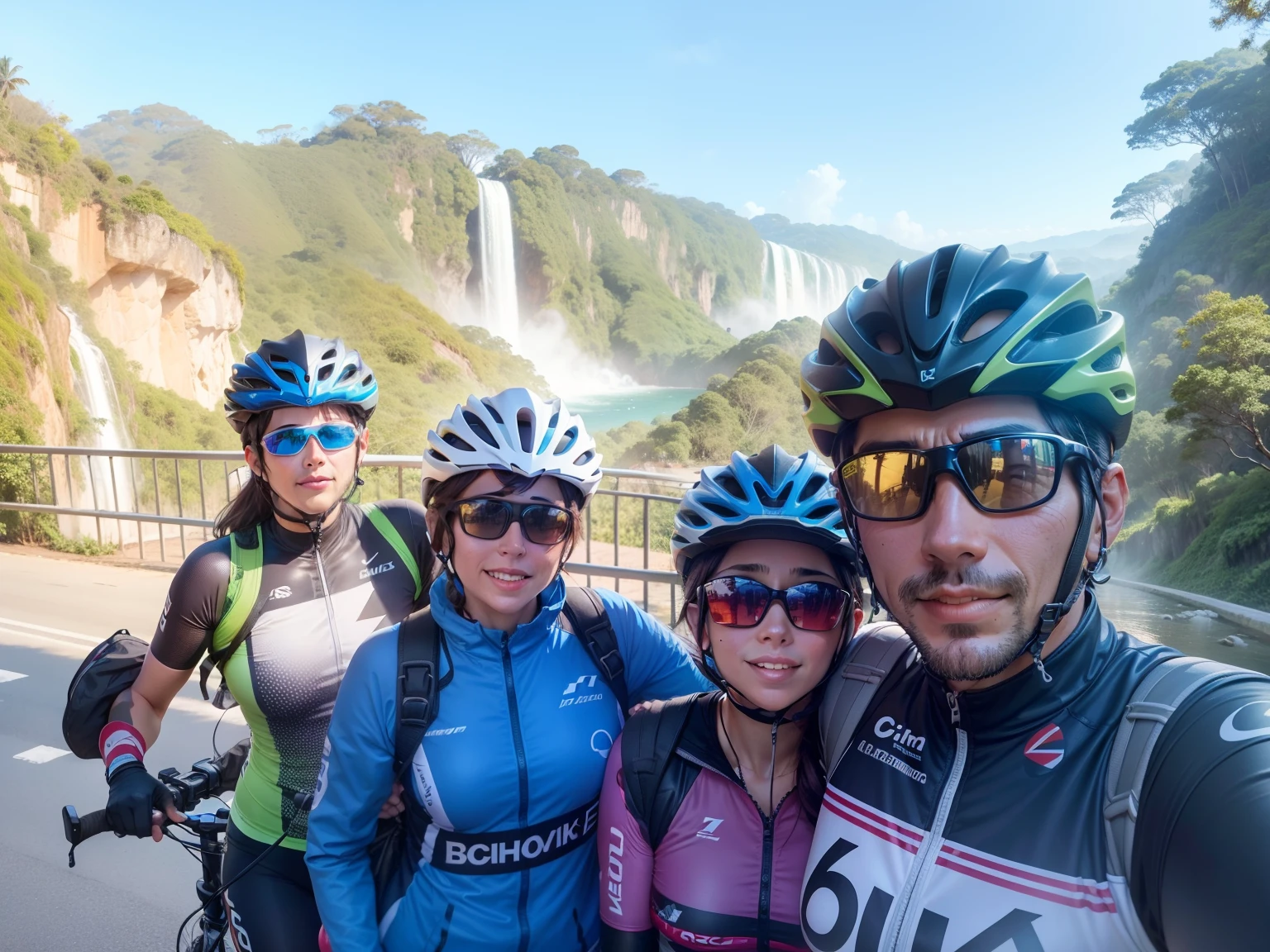 Ciclistas na cachoeira