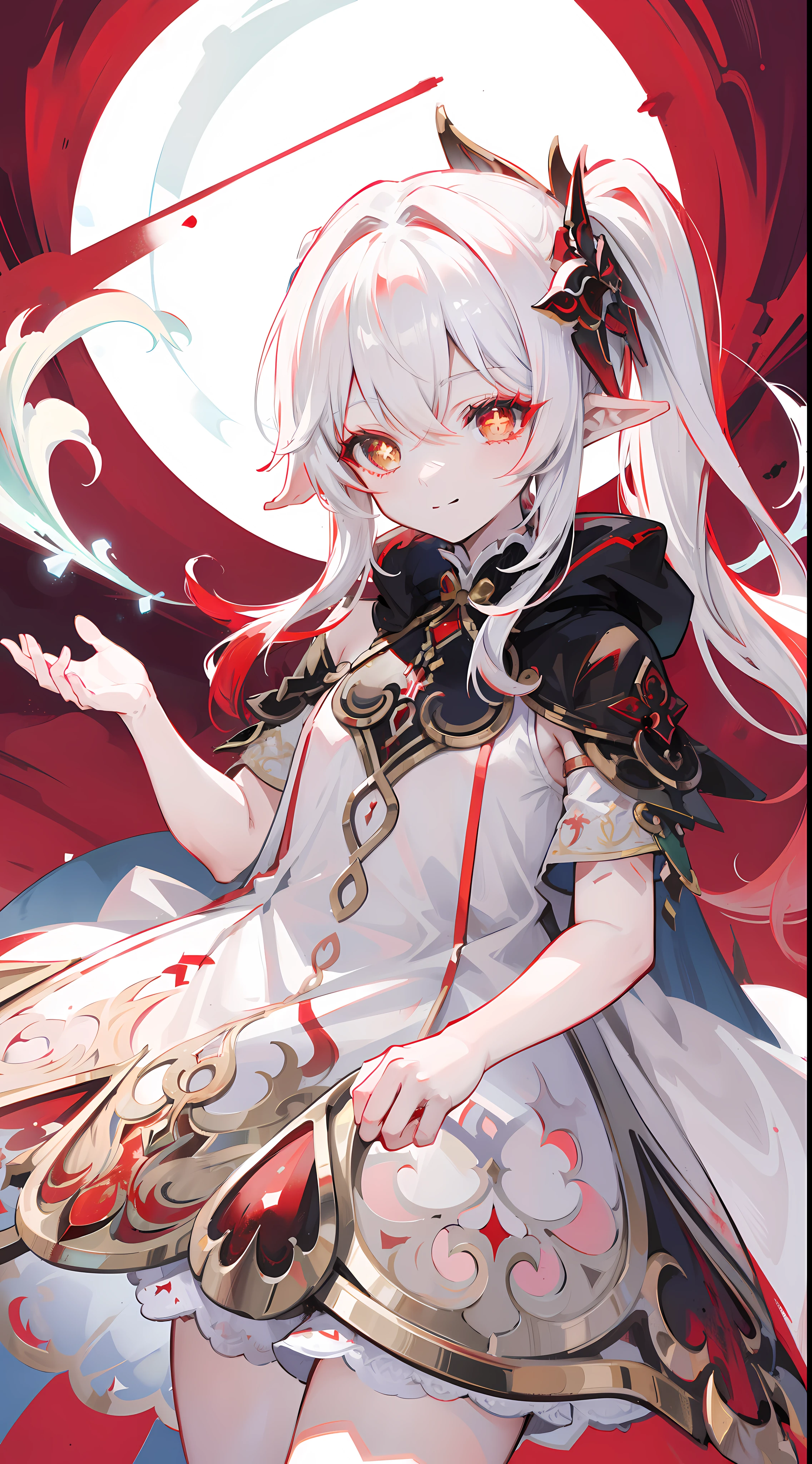 Nahida_Genshin,(White and red gradient hair),Cross pupil,default_dress,Blood red cloak,simplebackground，Blood Moon，Breath of death，Cold and powerful divinity，A sense of majesty,starrysky，demonic smile，Blue tones，Red decorative pattern，red style，Blood