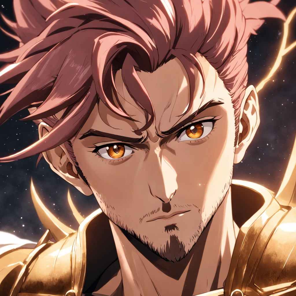 a bald man with a beard and Aries gold armor, estilo do anime Saint Seiya, rosto realista altamente detalhado, retrato de rosto detalhado realista, altamente_circunstanciado_rosto!!!, sharp high detail face, retrato altamente detalhado, Rosto realista e detalhes, rosto realista detalhado, retrato detalhado do caractere, rosto detalhado realista, sharp detailed face, retrato hiper detalhado, retrato hiper detalhe, rosto realista e detalhado