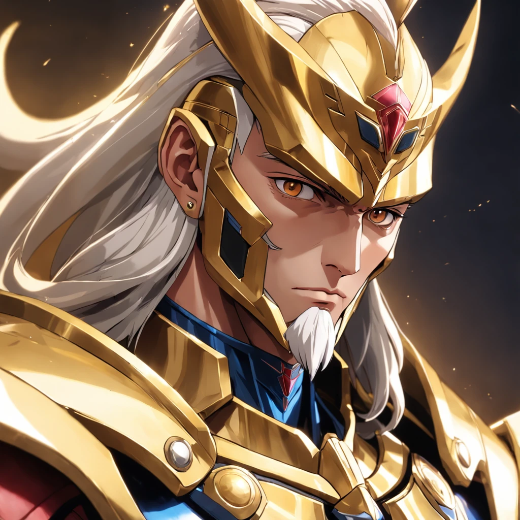 a bald man with a beard and Aries gold armor, estilo do anime Saint Seiya, rosto realista altamente detalhado, retrato de rosto detalhado realista, altamente_circunstanciado_rosto!!!, sharp high detail face, retrato altamente detalhado, Rosto realista e detalhes, rosto realista detalhado, retrato detalhado do caractere, rosto detalhado realista, sharp detailed face, retrato hiper detalhado, retrato hiper detalhe, rosto realista e detalhado