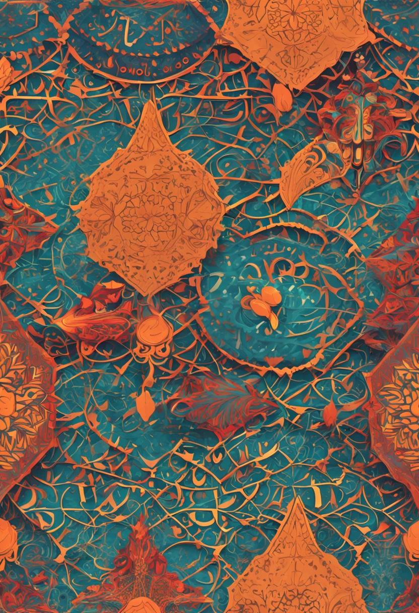 make me painting with Islamic patterns in the background and 'Allah' written in the foregrounds