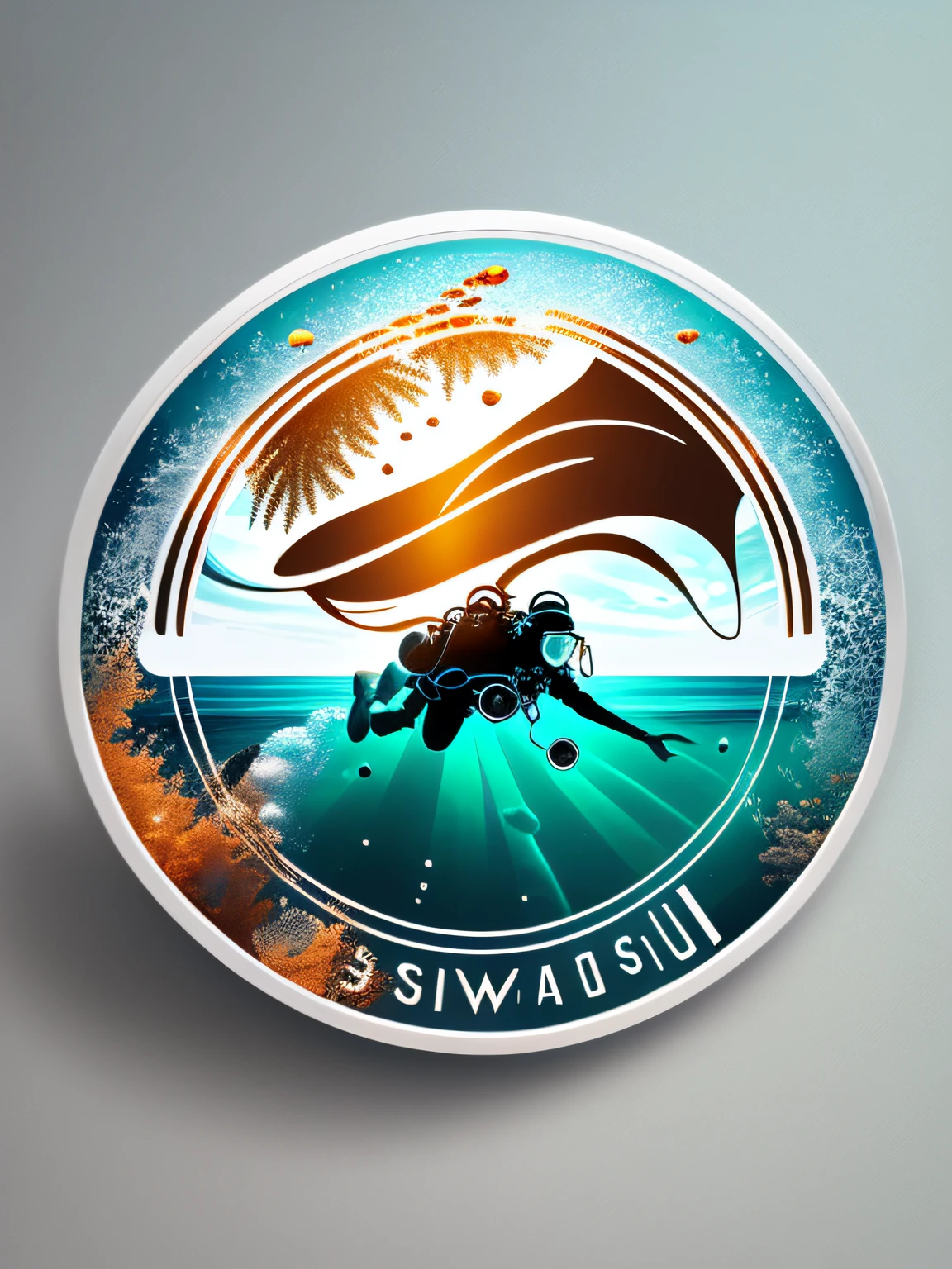 Round logo for diving centre, scuba diving, scuba diving, marine adventure, water world, masterpiece, highest quality, best quality, beautiful and aesthetic, transparent background, elementary background, white background, no text