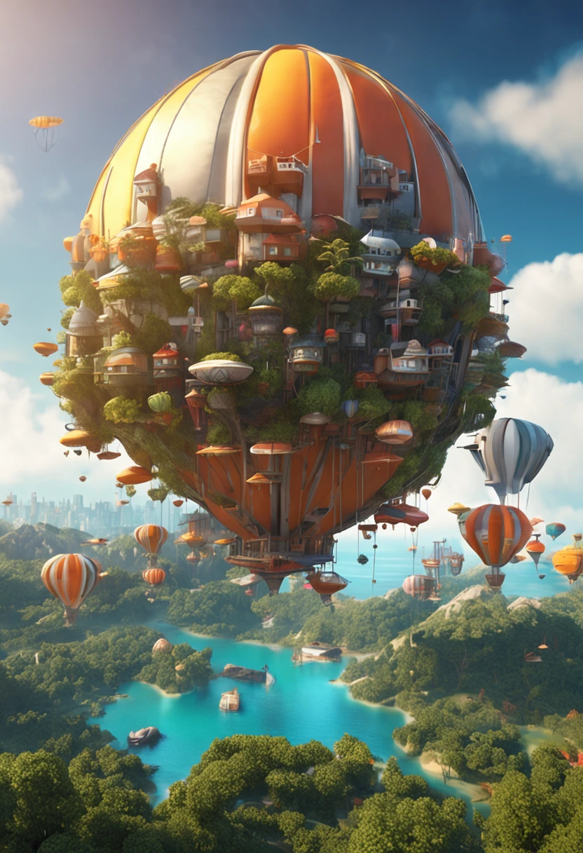 Many islands are suspended in the air with many small airships flying around, cities, fantasy, magical plants growing, extreme details, realistic light, epic composition, (complex details), (complex design, ultra-details :1.2), Art Station, (Masterpiece, Best Quality), Ultra HD, 32k --v 6