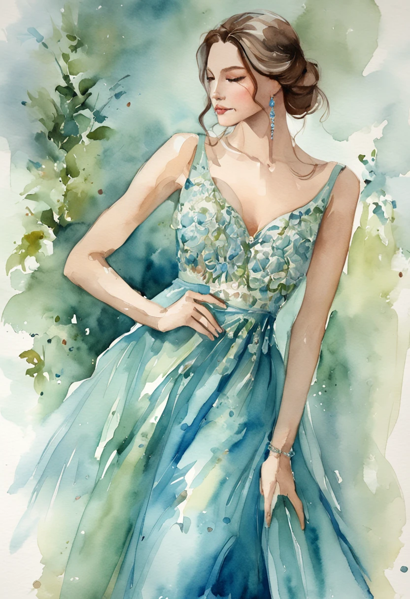 a woman in a blue dress standing in a room, icey blue dress, elegant dress, sky - blue dress, long blue dress, tulle and lace, wearing an elegant dress, light green dress, a blue dress, fantasy long intricate gown, belly free teal dress, with a thin waist, wearing an evening gown, turqouise
