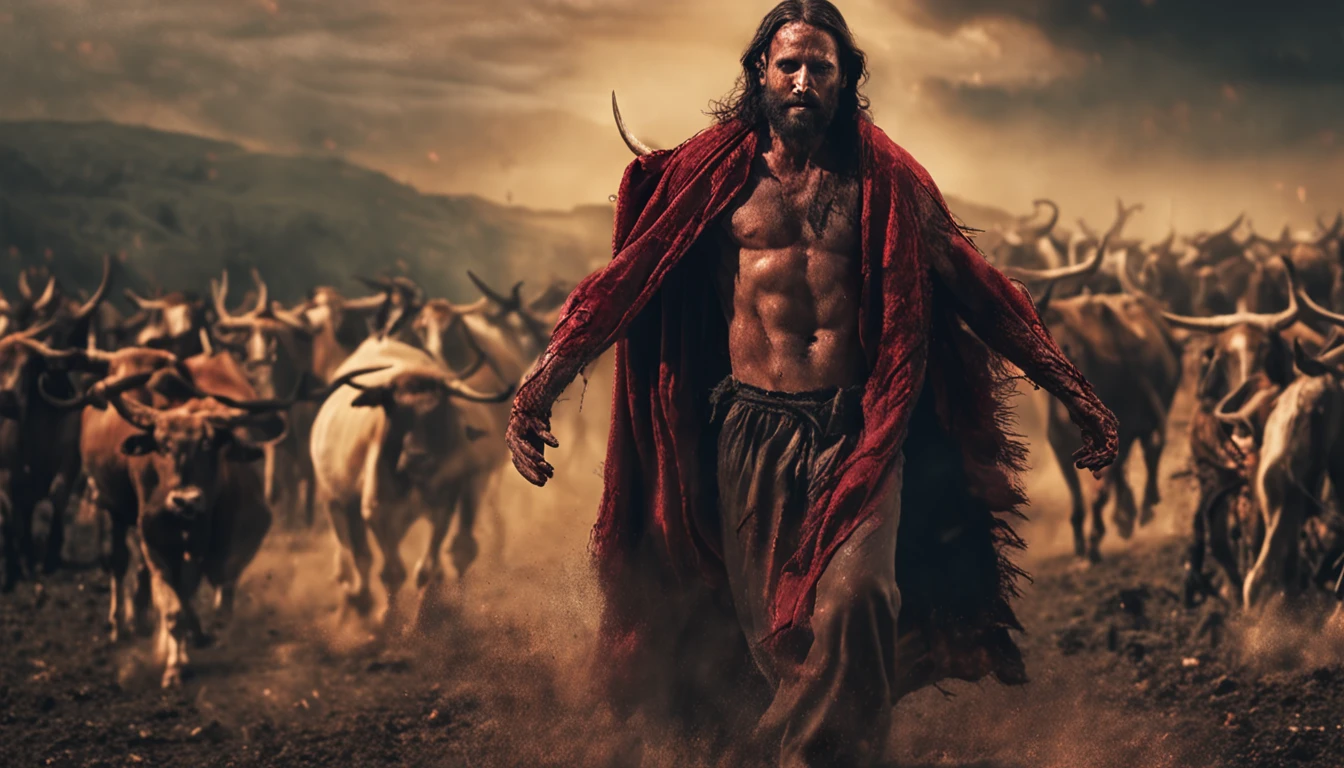 Uma imagem epica de Jesus Cristo encarando de frente Satanas. ((imagem epica)), ((alta qualidade))