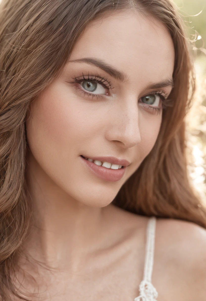 Uma garota linda sorriso radiante, olhos azuis corpo escultural
