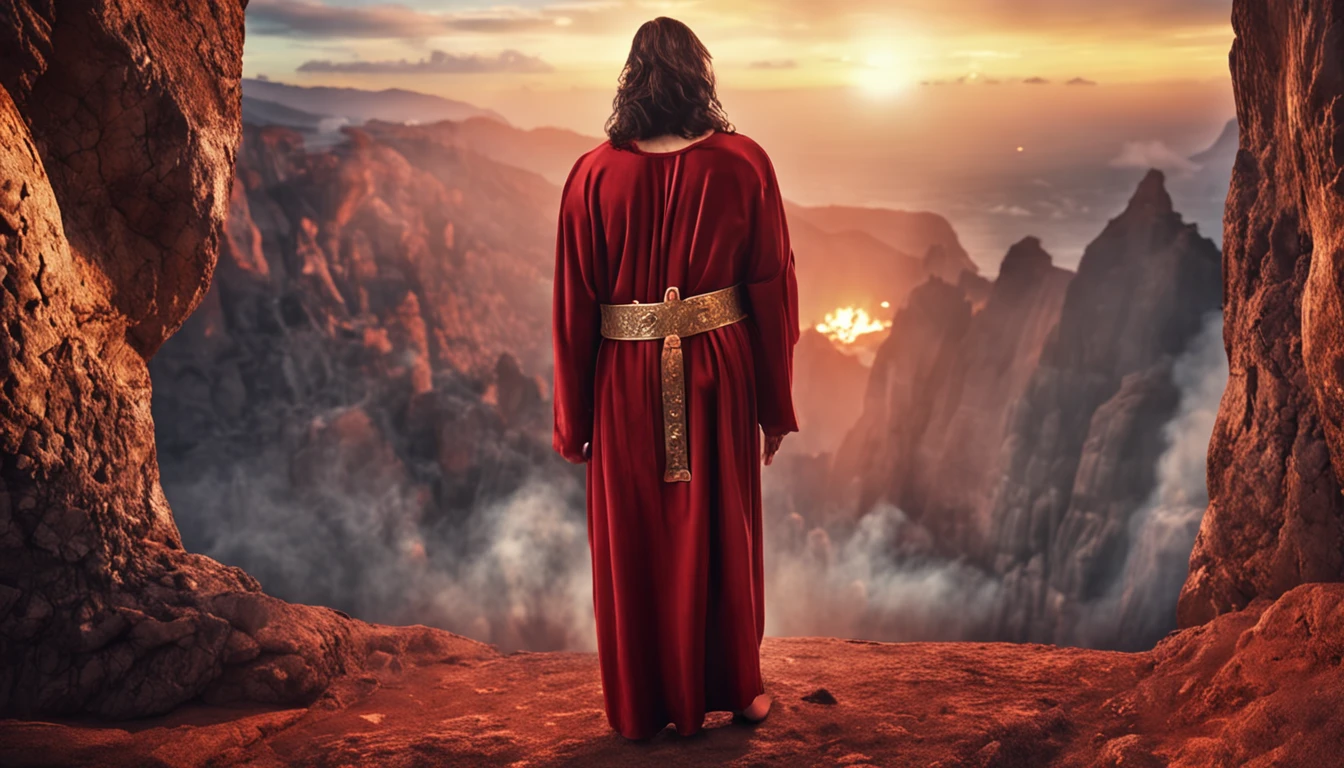 O rosto do Jesus Cristo com chamas de fogo ao fundo da imagem ((imagem epica)), ((alta qualidade))