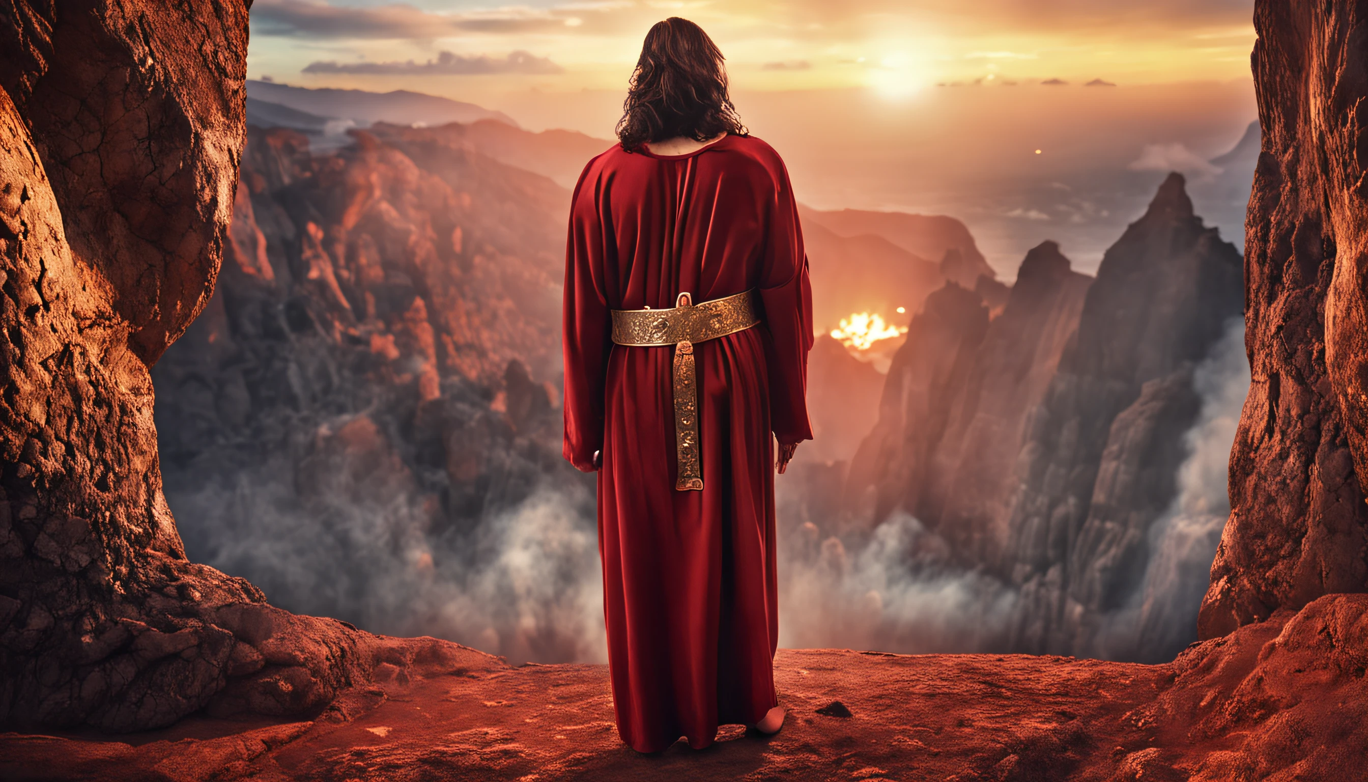 O rosto do Jesus Cristo com chamas de fogo ao fundo da imagem ((imagem epica)), ((alta qualidade))