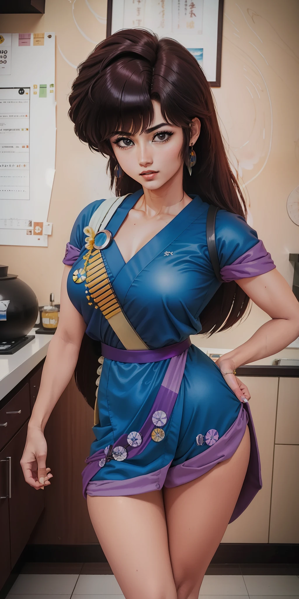 obra maestra, mejor_Quality,KuonjiUkyo, solamente, de pie, cabello_arco, brown_cabello, UkyoOutfit,espatula,crep Okonomiyaki, Japanese restaurant,cocinera, ojos hiperrealistas,rostro hiperrealista, hiperrealista, manos con 5 dedos, Manos hiperrealistas, mujer hermosa, figura perfecta, mujer delgada, sexy,nsfw, skinny girl, cuerpo delgado,sonrisa picarona, mirada sensual, serious expression