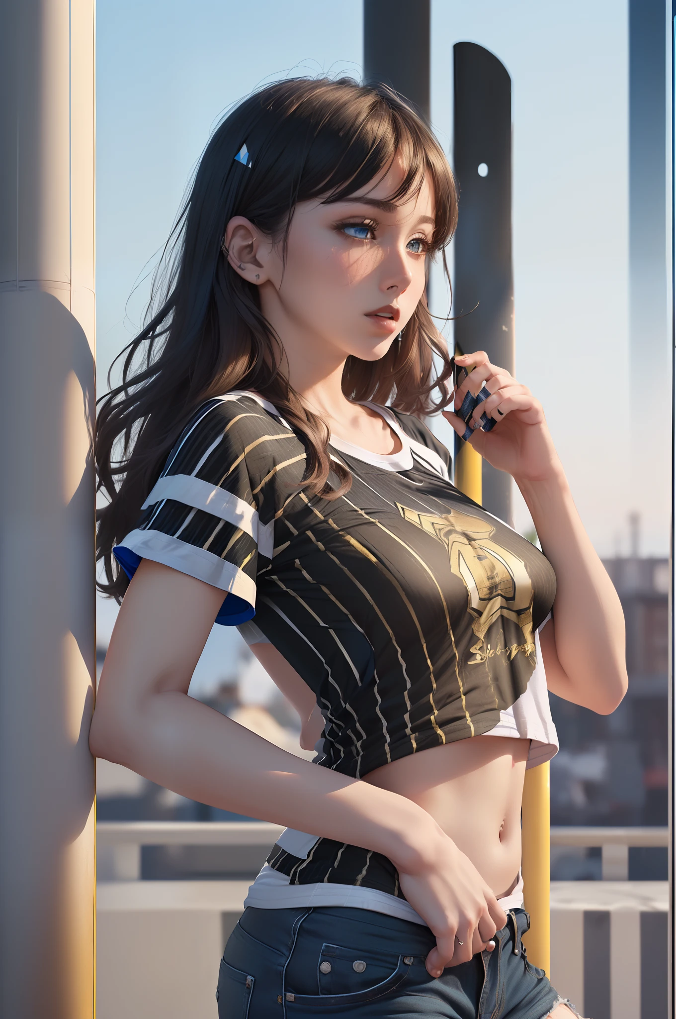 ((Masterpiece, high quality, 8k, hyper detailed, Hi-Def))l of a man with a (((blue and black vertical pole t-shirt:1.4))) having ((sex:1.5)) with 1girl with (((white t-shirt with a black diagonal stripe:1.4))) --auto --s2