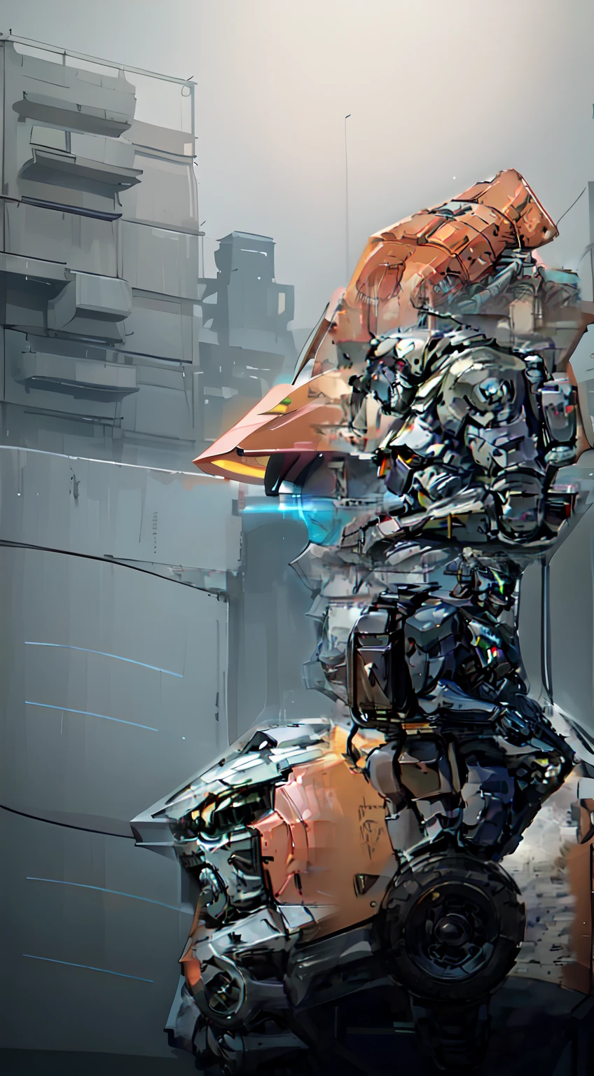 Close-up of a robot with a futuristic design, Digital cyberpunk anime art, Cyberpunk anime mecha, portrait of a mech, High quality digital concept art, portrait of a futuristic robot, futuristic digital painting, Beautiful robot character design, digitl cyberpunk - anime art, 4k highly detailed digital art, Advanced digital cyberpunk art, cool mecha style