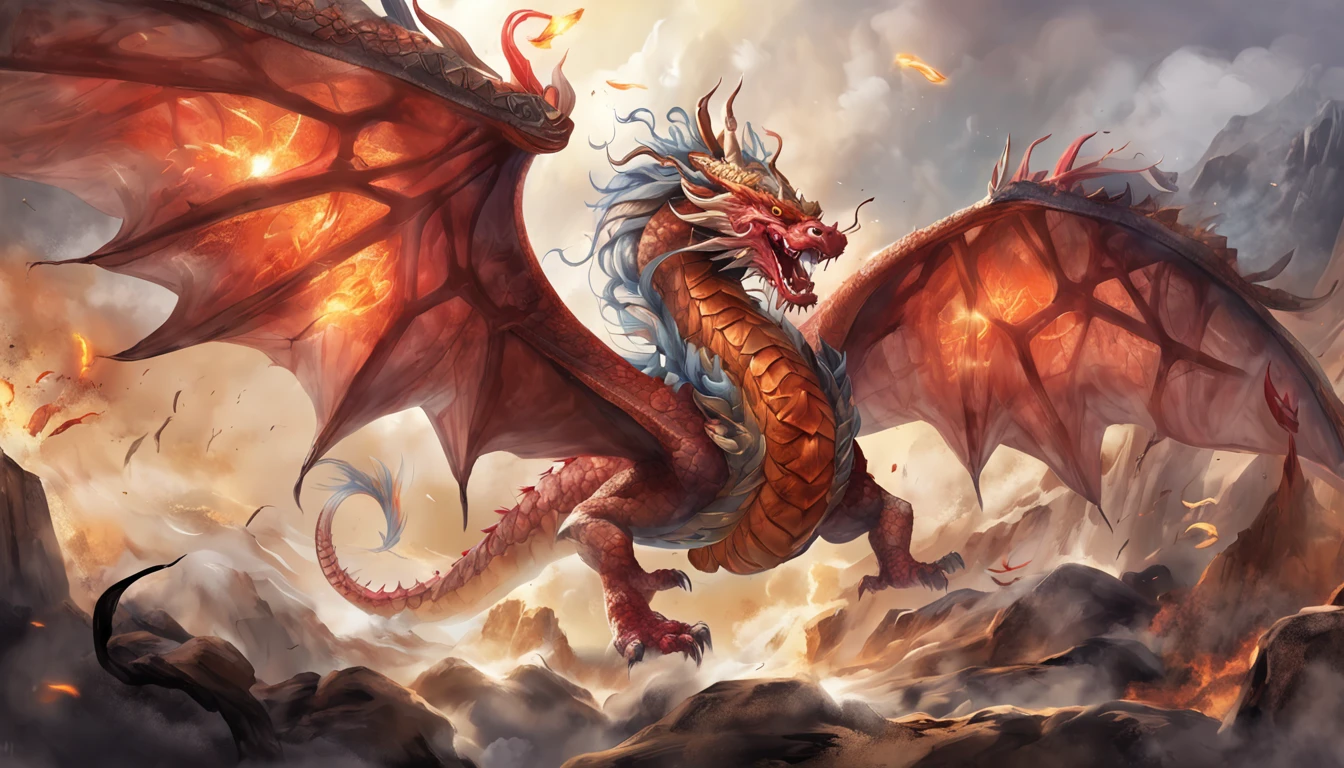 Chinese Dragon, full body Esbian, drak, the Extremely Detailed CG Unity 8K Wallpapers), (Colorful:1.2), Long hair, sharpteeth, Red Eyes, 牙, Huge, Hires upscale: 1.7, Hires upscaler: 4x speed_NMKD-SIAX_200k, Noise reduction intensity: 0.45, Lifelike texture, Dynamic Angle, (((+++Lightning is intertwined with the body///))), Colorful auspicious clouds, Shadowing, Atmospheric perspective, in a panoramic view, Wide Shot, 16 K, Anatomically correct, Super Detail