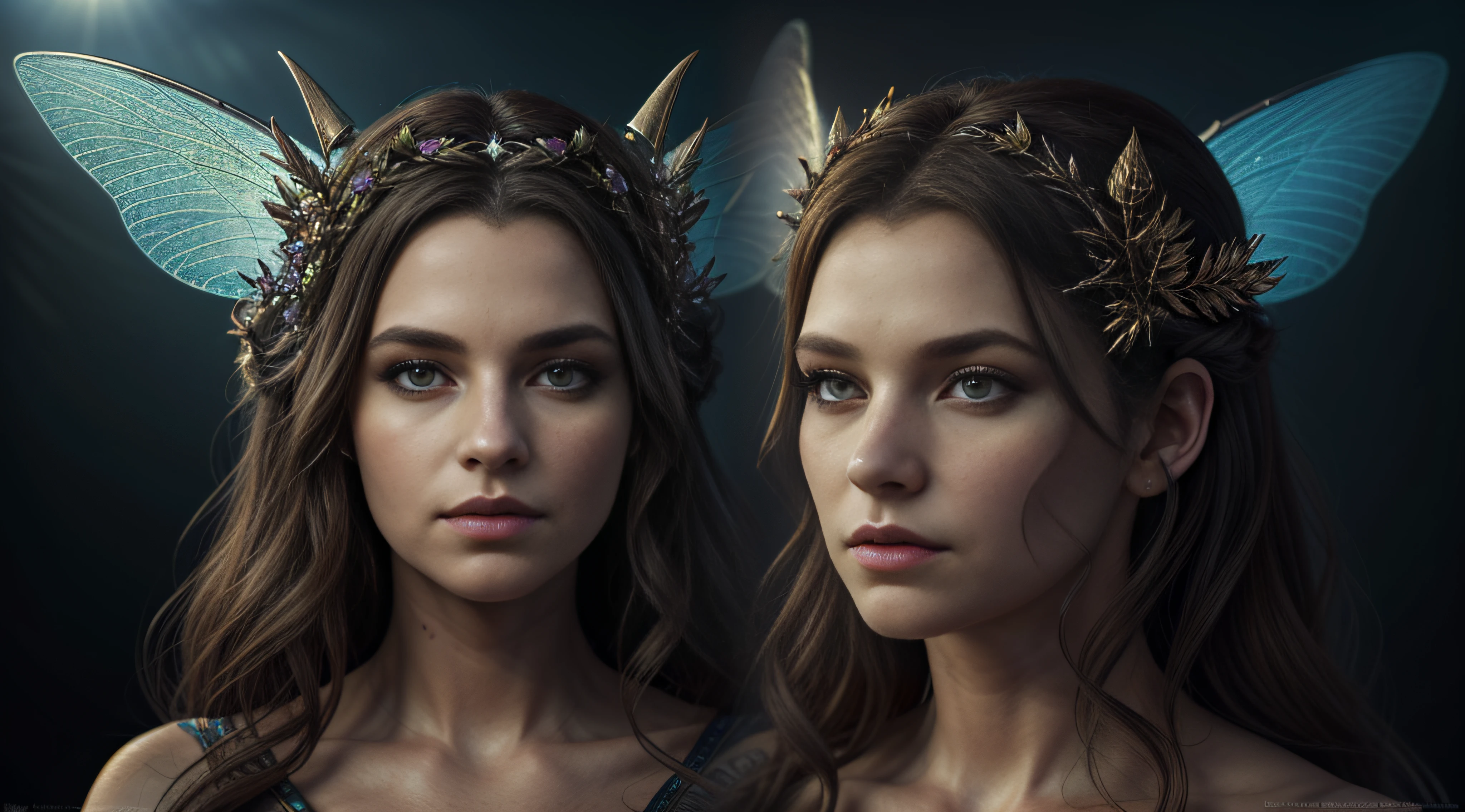 (Best quality), (masterpiece), (highly detailed:1.3), (analog:1.2), (high sharpness) Digital art of the Queen of air and darkness, fairy queen, feral, fae, head and shoulders, UHD, Hyperrealistic