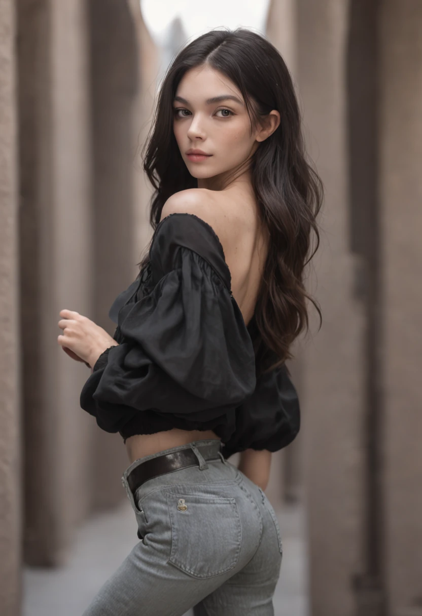 Hyper Realistic Photo, Full Body Walking, (OF A BEAUTIFUL PEPE FROG MEME), Beautiful and detailed fascinations, captivating look with her beautiful gray eyes, Perfect anatomy, posing before a reflex camera, with natural and bright light, reflects the light and shines in her beautiful soft and slightly wavy black hair, fashionably dressed in black fashionable top and pants, a topmodel, with great self-confidence, 8K UHD, a masterpiece, 3D rendering