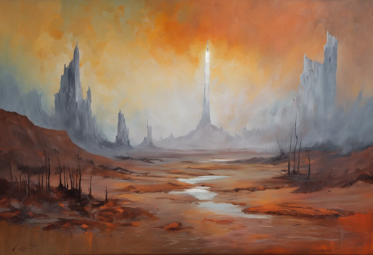 um deserto de areias brancas, com uma grande torre demoniaca ao fundo e um grande buraco negro a cima dessa torre, sci-fi horror, dramatic lighting, 4k, arte conceitual, altamente detalhado, Volumetric lighting, global ilumination, octan render, Estilo-SwampMagic, Eldritch, cosmico, energia escura
