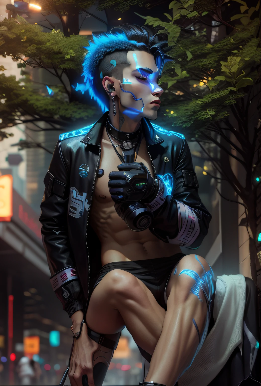 Change cyberpunk handsome boy ultra realistic with cat