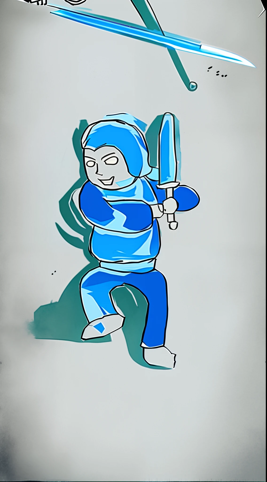 Draw a man with a big sword on a piece of paper, angry character wielding a sword, Holding An Sword,Carrying a sword, practising sword stances