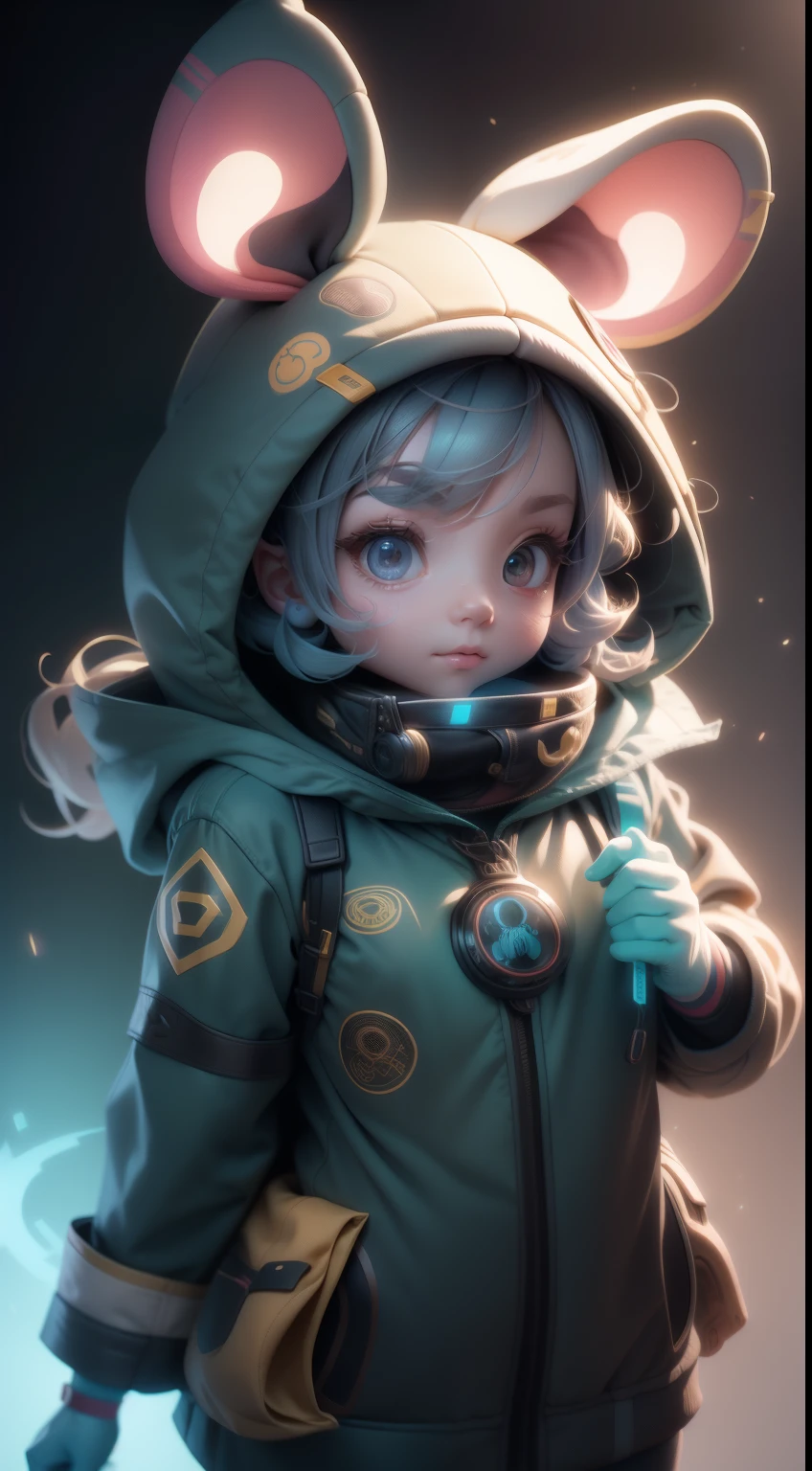 Mouse in jacket, full bodyesbian, movie light effect, 3D art, Cute and quirky, Fantasy art, Bokeh, Hand-drawn, Digital painting, Soft lighting, 4K 分辨率, Photorealistic rendering, highly detailed cleaning, Photorealistic masterpiece, Professional photography, simple space background, flat white background, isometry, vibrant vector