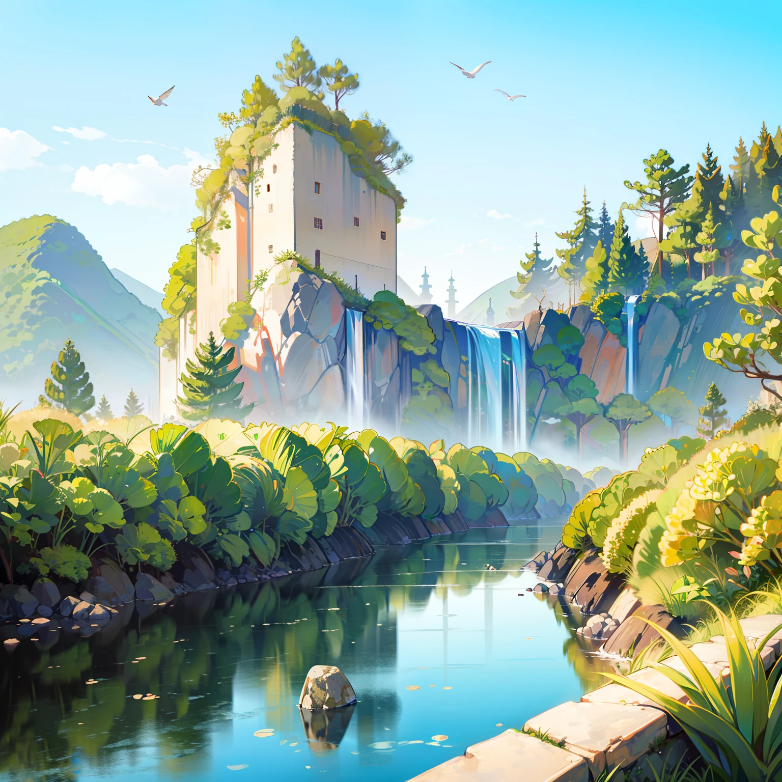 Rio sobre piedra, River and waterfall is, el camino al mar, pintura japonesa, aiku, Japan