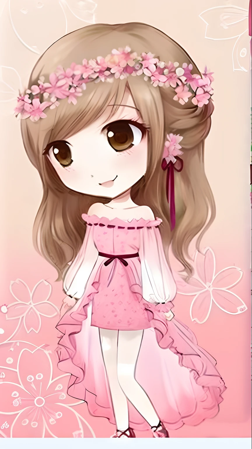 Cartoon girl with flower crown and pink dress standing in front of pink background, cute kawaii girls, Cute anime girl, Anime princess, my dress up darling anime, Cute anime, cute anime waifu in a nice dress, adorable digital art, chibi girl, lovely art style, Cute cartoon, Kawaii chibi, Cute anime style, pretty anime girl, kawaii anime manga style