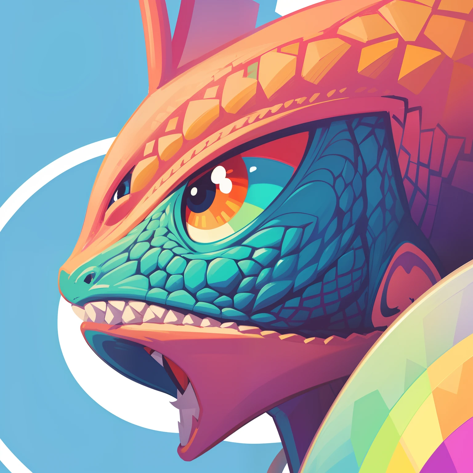 a closeup、Flat illustration、Geometric shapes、Colorful Rainbow 5、pop-art、chameleon