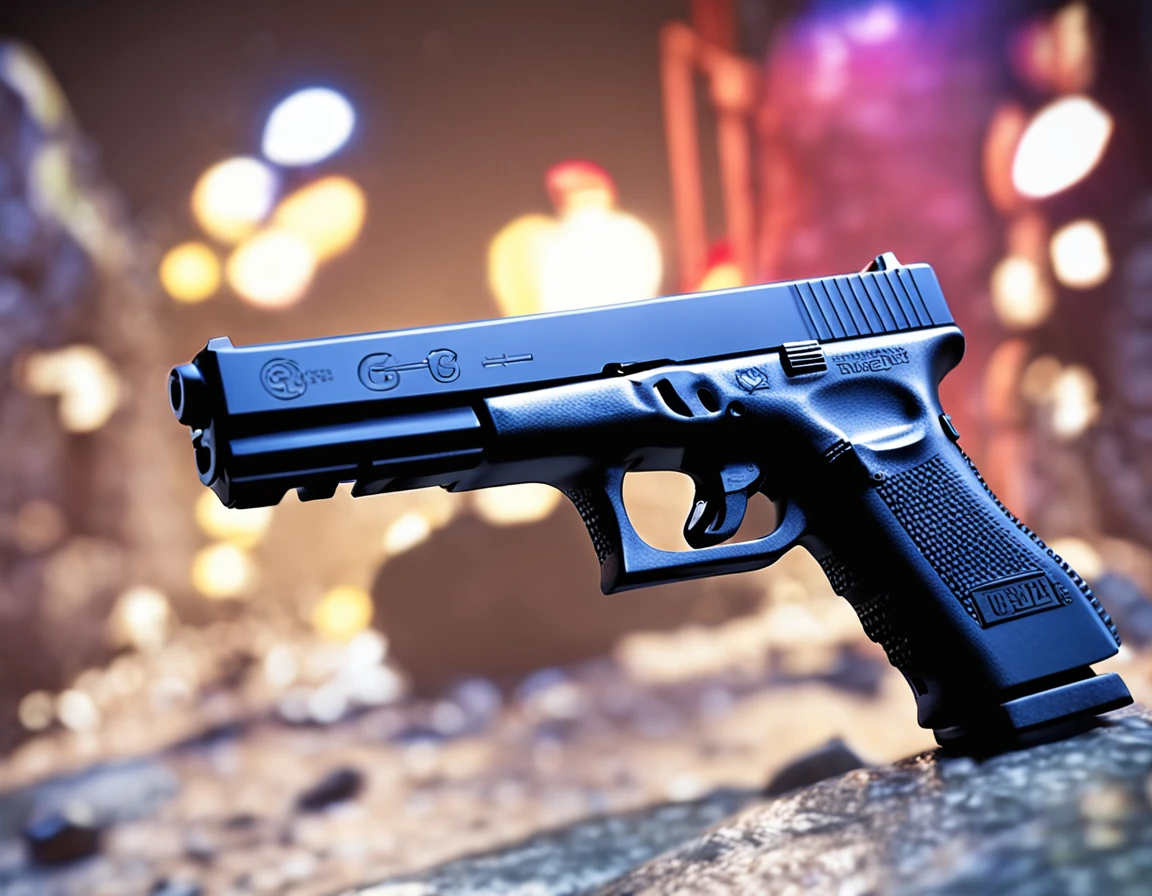 "Glock 9mm automatic pistol with realistic and intricate details, in high resolution."