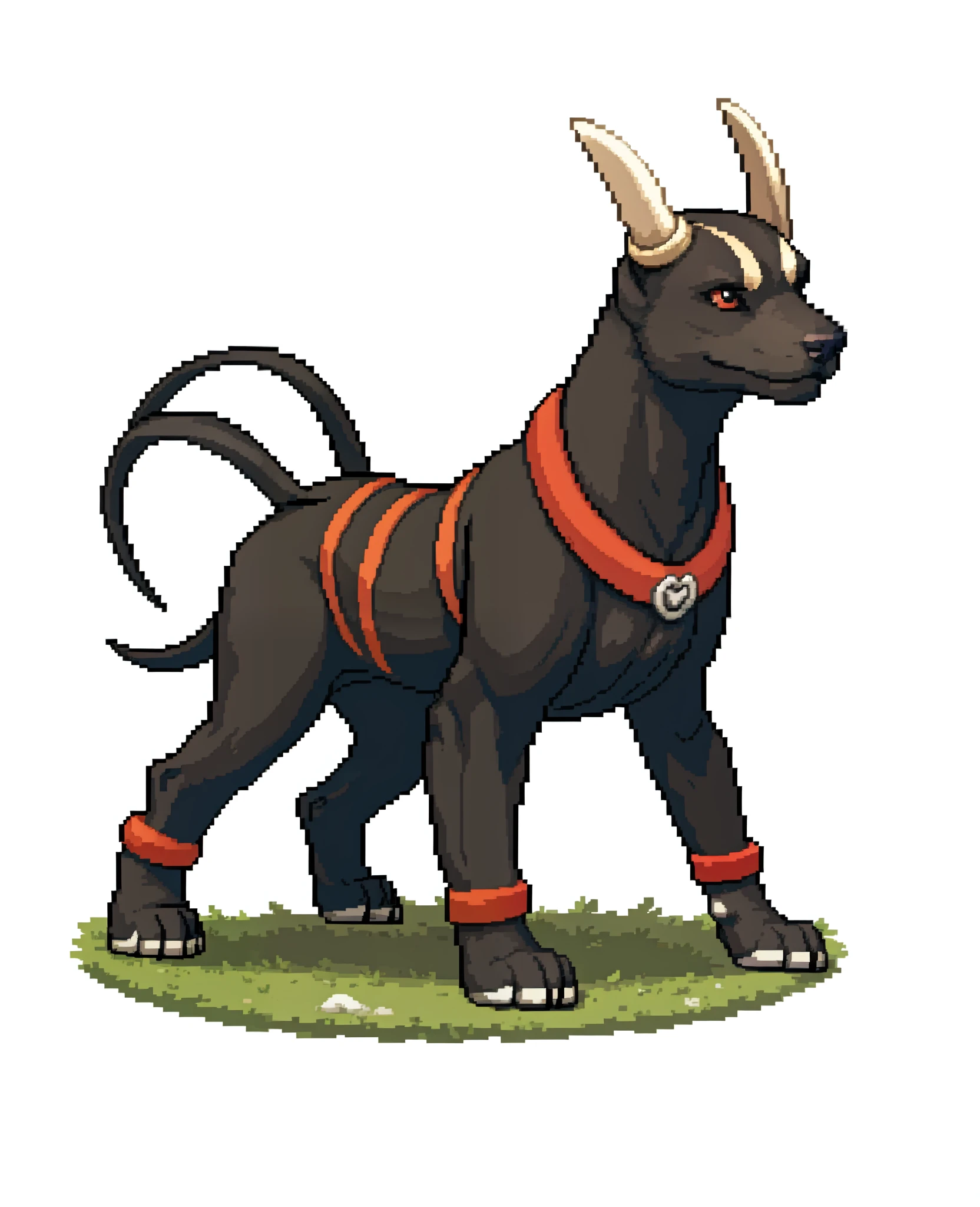 chee-riee, furry, pokemon, houndoom, black and white fur, canine, feral, furry, solo ,, anatomically correct, game pokemon, pixer art