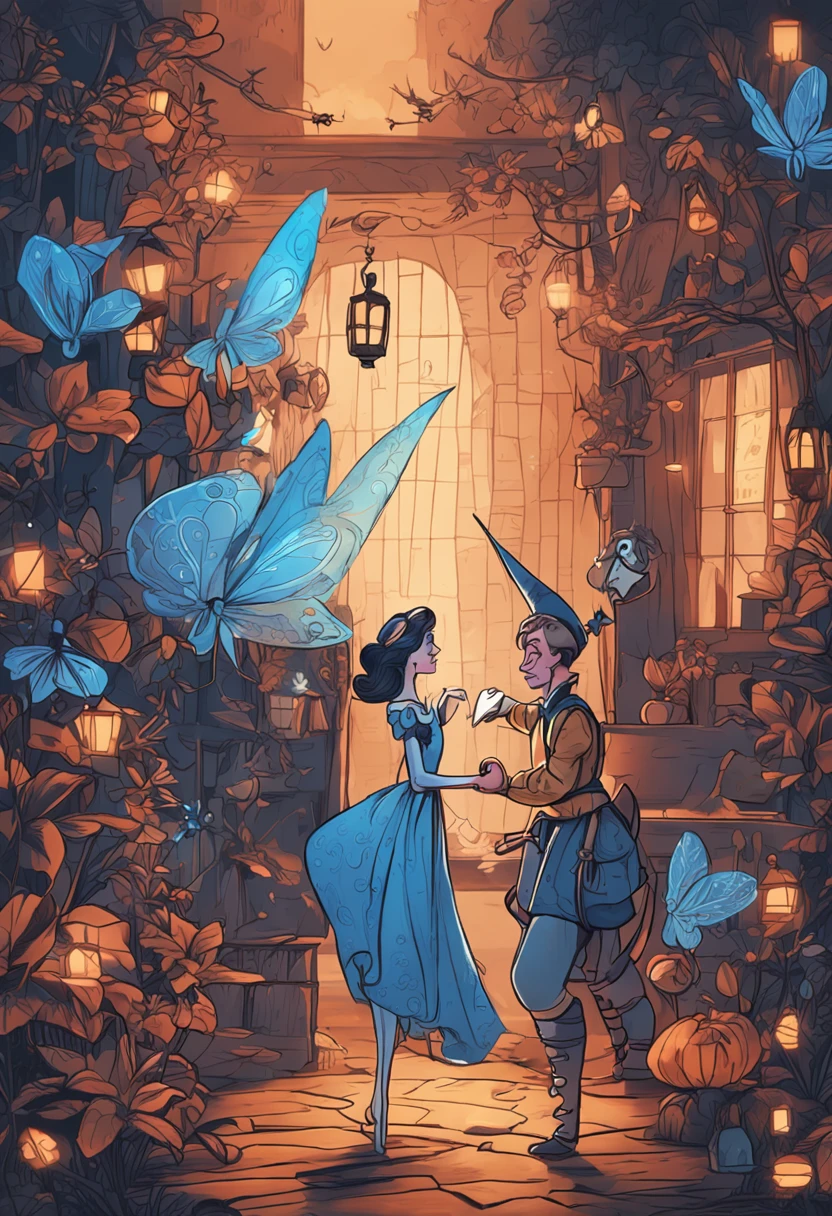 a blue fairy and pinocchio in the night