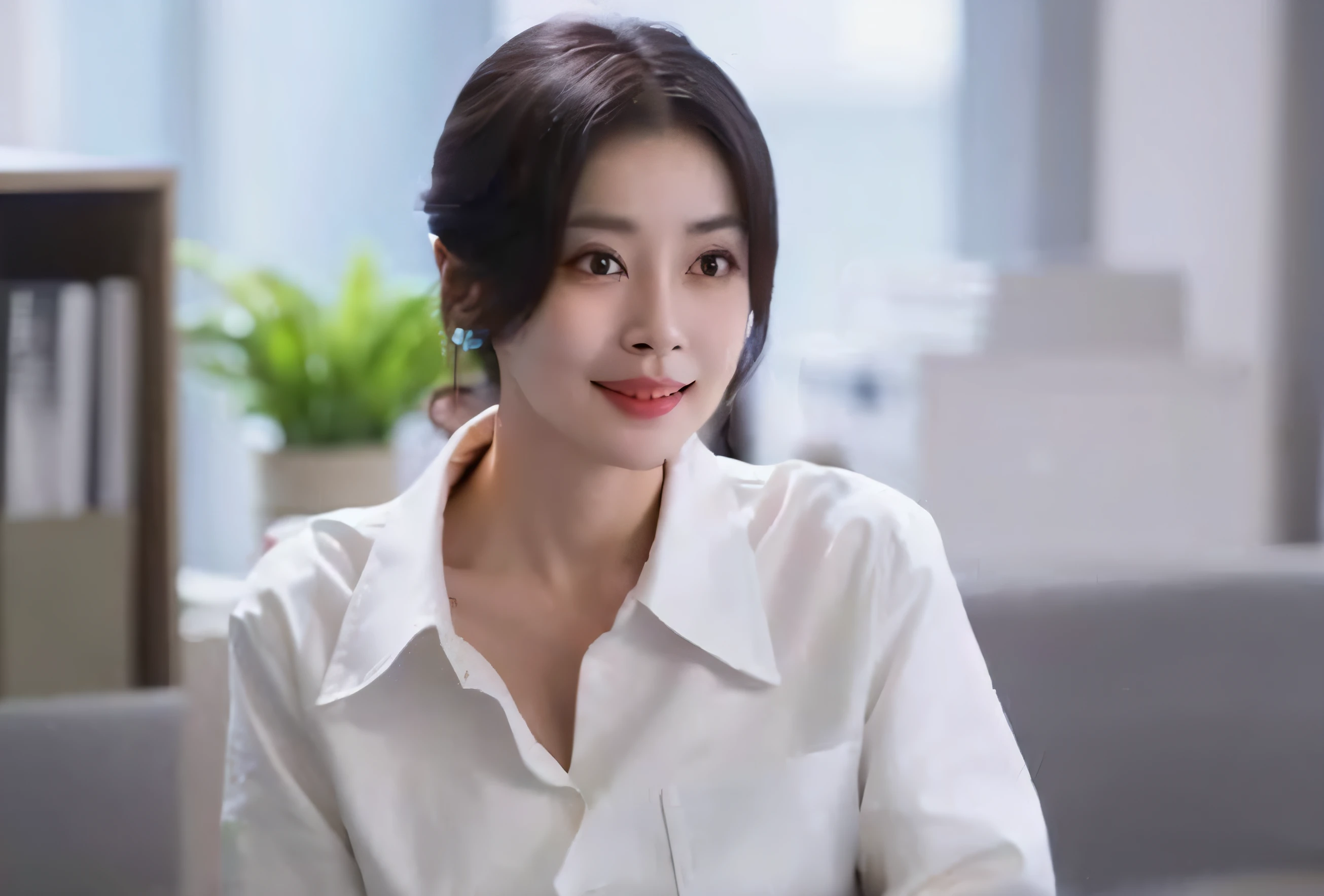 Close-up of a woman sitting at her desk holding a laptop, shaxi, Li Zixin, Yun Ling, dilraba dilmurat, Cai Xukun, she has a cute expressive face, Li Bingbing, Lu Ji, jia, xue han, female actress from korea, lulu chen, cute korean actress, wenfei ye, ruan jia beautiful!Pop breast 1.8