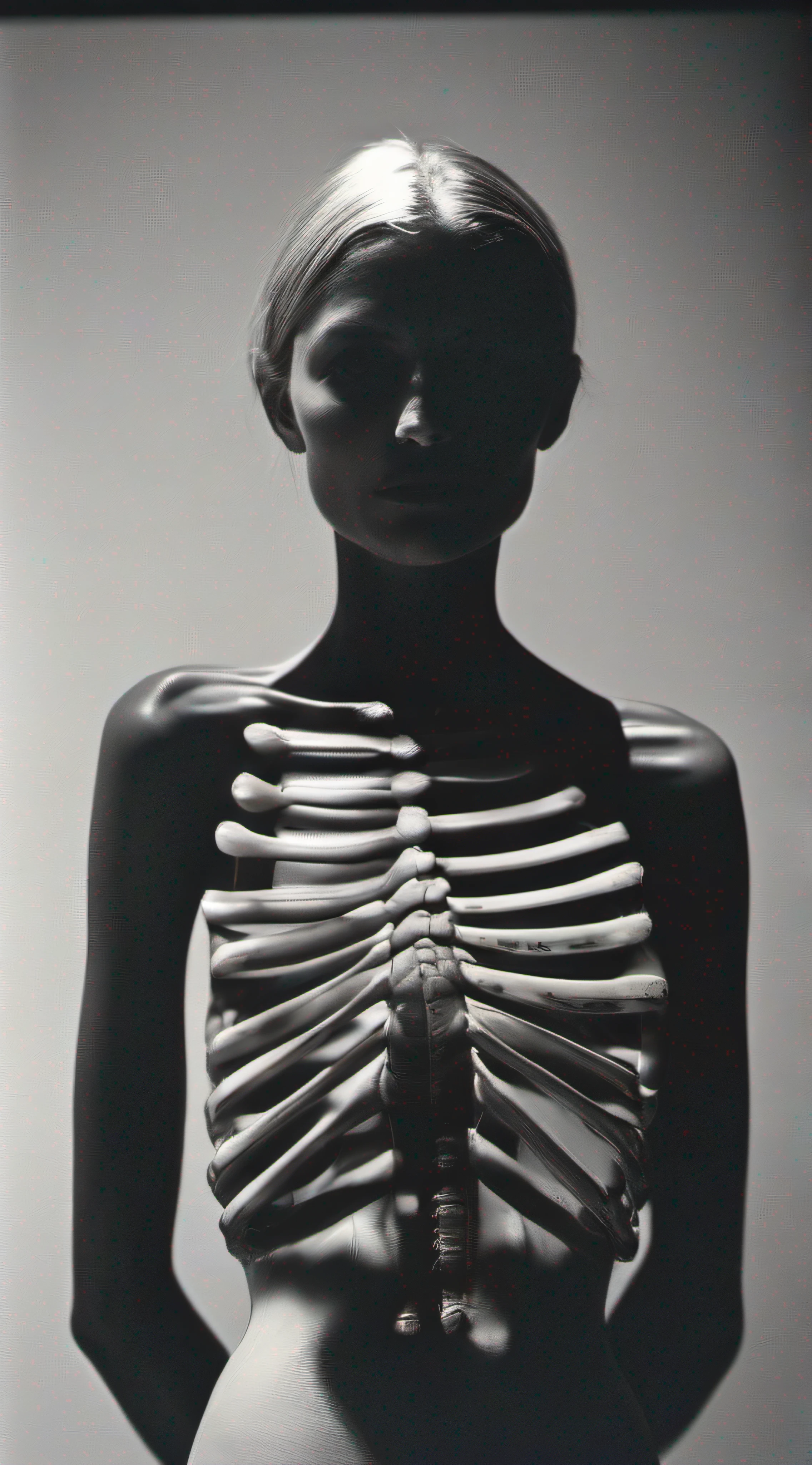 "(The best lighting, alto contraste, oscuro, dramatic),(Chica rubia junto a una cabra negra gigante, Open the rib cage, autopsia, caldero con huesos humanos, sangre por las paredes). Luz Caravaggio"