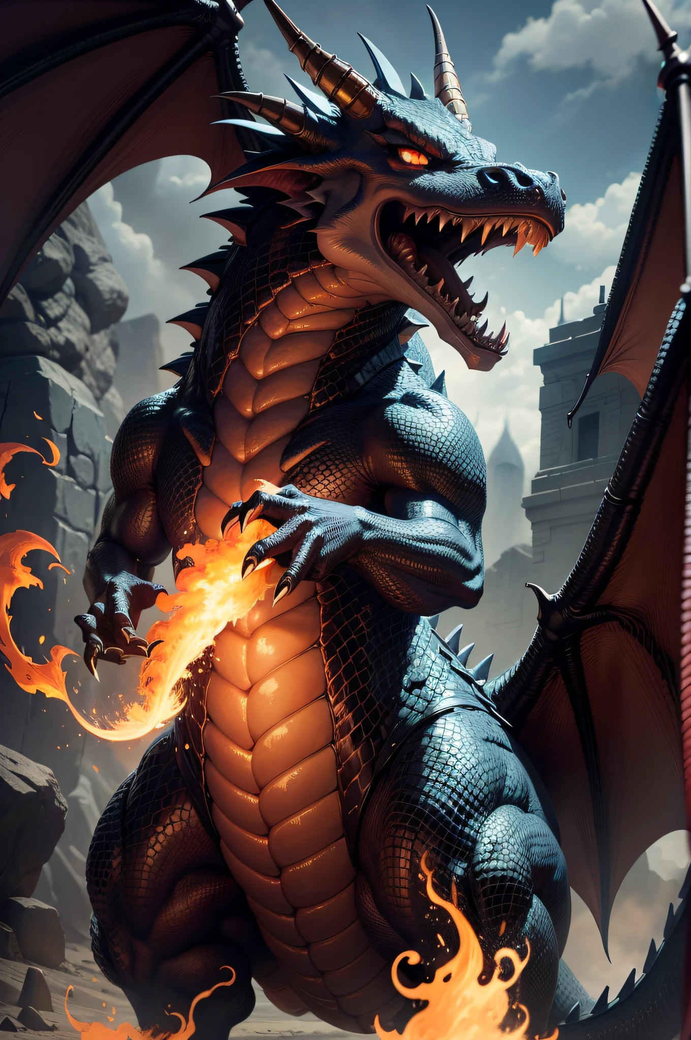 dragon spitting fire from mouth