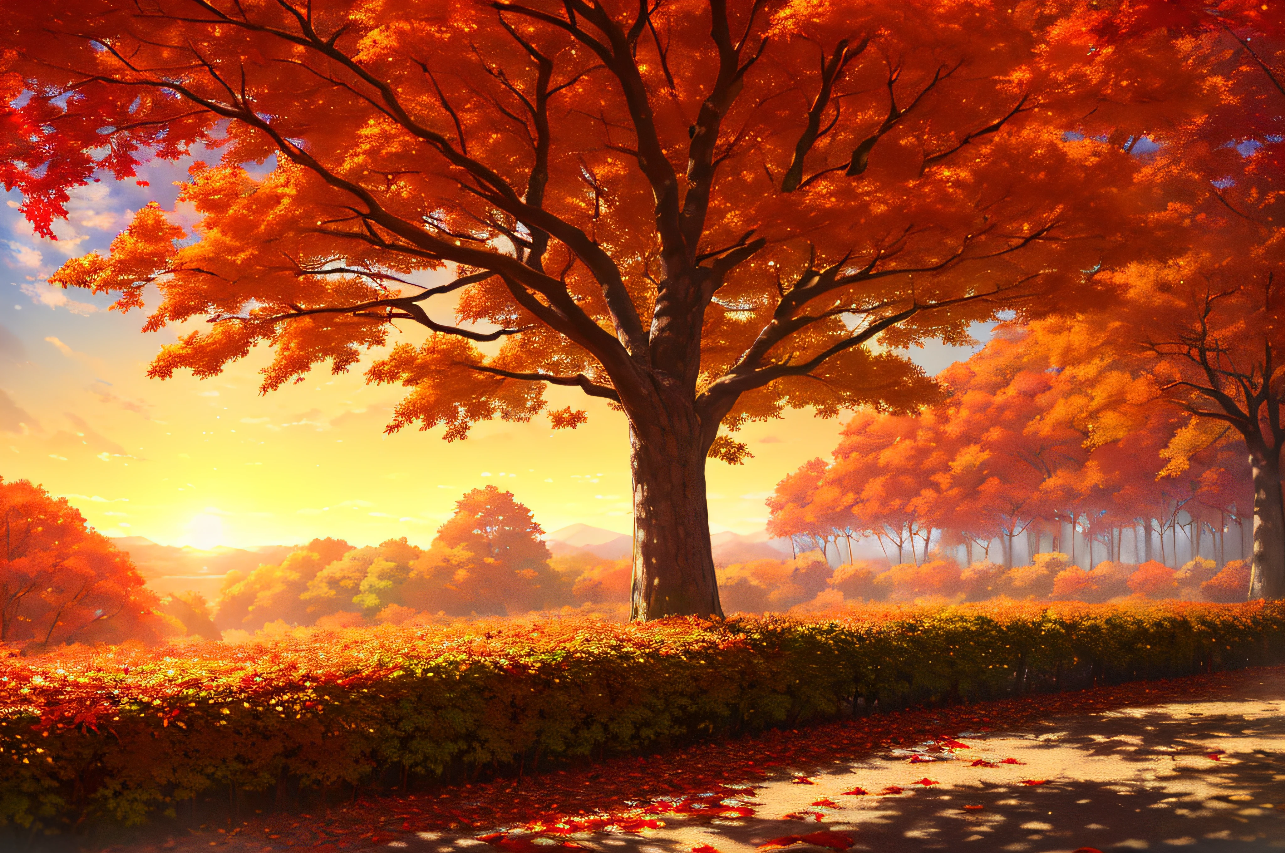 By Shinkai Makoto、((masterwork)、(top-quality)、、animesque、Autumn sky、Tree withering、Dead leaves、1人、Autumn sky looking up directly above、autumnal、beautful view、Beautiful sunset sky、Magic Hour、There is a little wind、Near and far law、Transparent skin、frombelow、Close-up in profile、Colored leaves、momiji、autumnal、top-quality、8K、 Best Quality、 8K、15yo student、Raw photo、award winning portrait, 独奏, Idol face, femele、teens girl、small tits、Brown hair、Beautie、cute little、upper body, Digital SLR, Looking at Viewer, Candid, Sophisticated, zora々Right, Thin arms, Professional Lighting, (Eyes and faces with detailed:1.0), the background is blurred、Branches in the sun、Hang sunlight on the leaves、Photorealsitic、natural soft light、Hyper-detailing、masutepiece, Best Quality, Highly detailed CG Unity 8k wallpaper, Textureland, Autumn leaves with a lot of leaves on the ground,, Photorealistic, Highly detailed, Convoluted, high detailing, Dramatic,