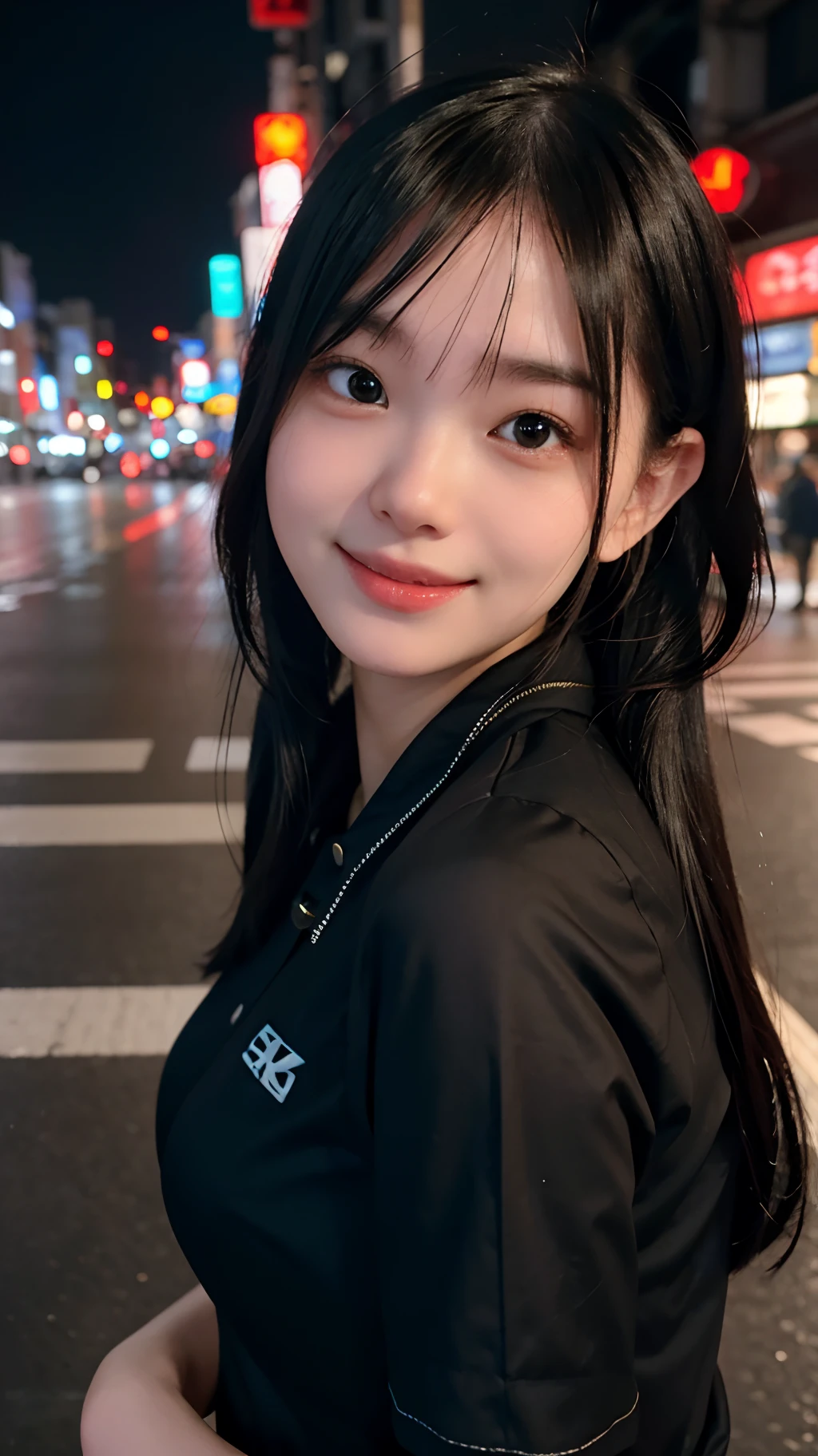 Best picture quality (8K, high resolution, Masterpiece: 1.2), super detailed, 215 Short Hair,Three braids long hair, 16-year-old woman,
situation: In the rain at night、Dancing in the neon-lit city。:1.5 details:
angle: A side view of the dancing、Enhanced neon lights and rain reflections。
atmosphere: The rain-soaked ground reflects the light、Fantastic atmosphere。
background: Neon-lit buildings and shopping streets。
The thunder danced beside her。Active Pause
, random cute pose ,big eyes ,Puffy eyes , Heart Pupil, blush , huge shy smile , salute