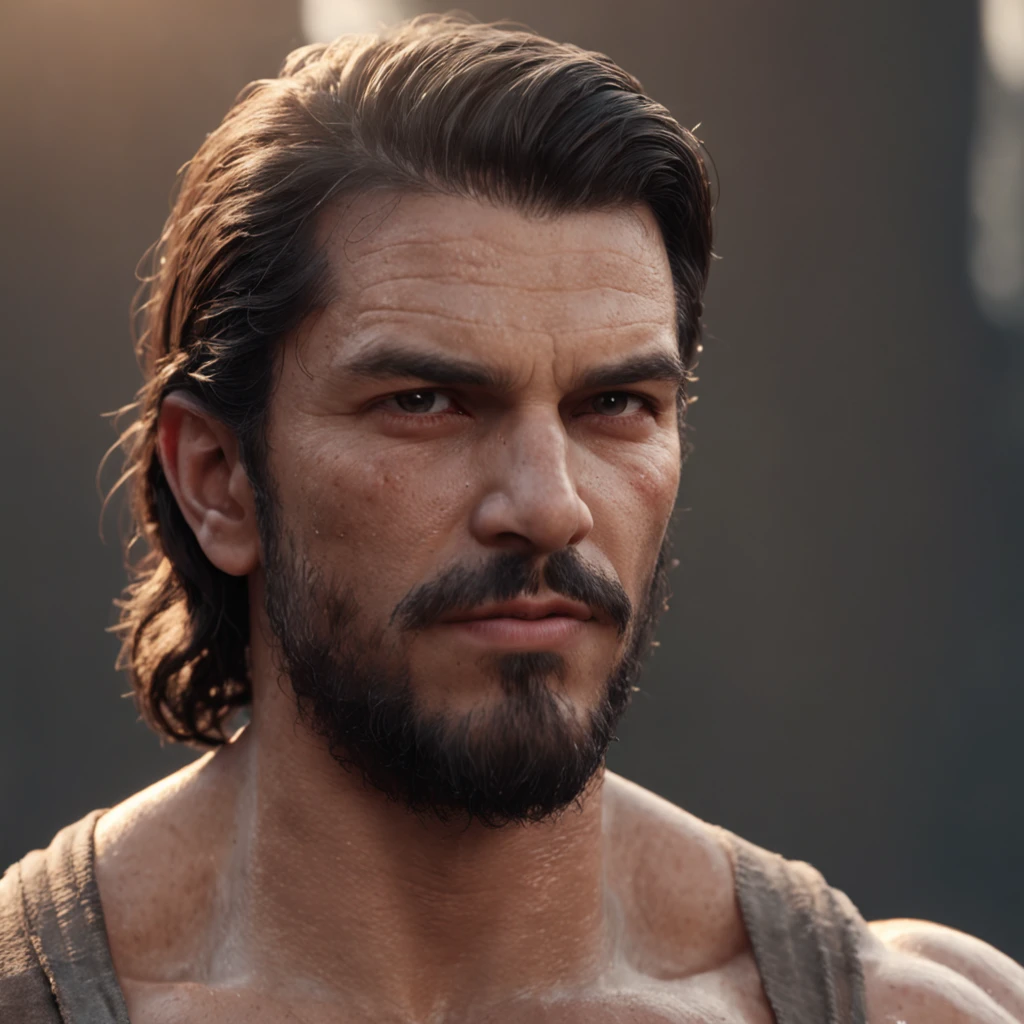 (Professional 3D rendering:1.3) In the (Realistic:1.3) As mais belas fotos de arte do mundo，Features soft, bright male heroes, ((Epic Hero Fantasy Muscle ManRough Wet Hero Angry Long Hair Short Beard and Fierce Expression in Dynamic Pose, fantastic location, majestoso ambiente desordenado)), Full Body 8k Unity Rendering, action shot, poros da pele, very dark lighting, sombreamento pesado, circunstanciado, Rosto detalhado, (vibrante, fotos realistas, Realistic, Dramatic, Escuro, foco nítido, 8k), (Old leather clothes damaged by bad weather:1.4), ((((Use peles)))), (Complicado:1.4), decadente, (altamente detalhado:1.4), pintura digital, rendering by octane, art stations, Conceito-Arte, liso, foco nítido, illustration, germe da arte, (Roisch:0.23), Vlop Ilya Kuvshinov, Gregg Rutkowski e Alphonse Mucha Gracias, (global ilumination, studio lights, Light Volumetric), chuva forte, floating particles, patife, fantasia, Onze, Esbian de corpo inteiro, ((Fundo escuro da cidade antiga:1.3)),CG Sessa,art stations