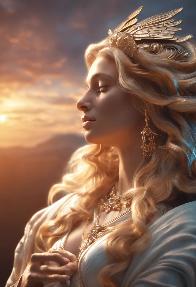 photorealistic, (hyperrealistic:1.2), beautiful, masterpiece, best quality, extremely detailed face, perfect lighting, nice hands, perfect hands, A divine and radiant angel in celestial splendor, (heavenly presence:1.2), (serene expression), (majestic wings), (ethereal glow:1.1), (peaceful and comforting), (transcendent beauty), (divine grace), (symbol of purity), (golden halo), (uplifting atmosphere), (celestial realm), (spiritual enlightenment), (gentle and protective), (illuminating light:1.2), (seraphic figure), (harmony and serenity), (angelic robes), (timeless and celestial), (captivating aura), (healing and guidance)